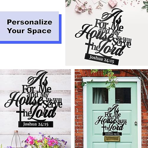 Miniatura 5 de Vivegate Letrero con texto en inglés "As For Me And My House", decoración de pared cristiana con versículos bíblicos de metal As For Me And My House