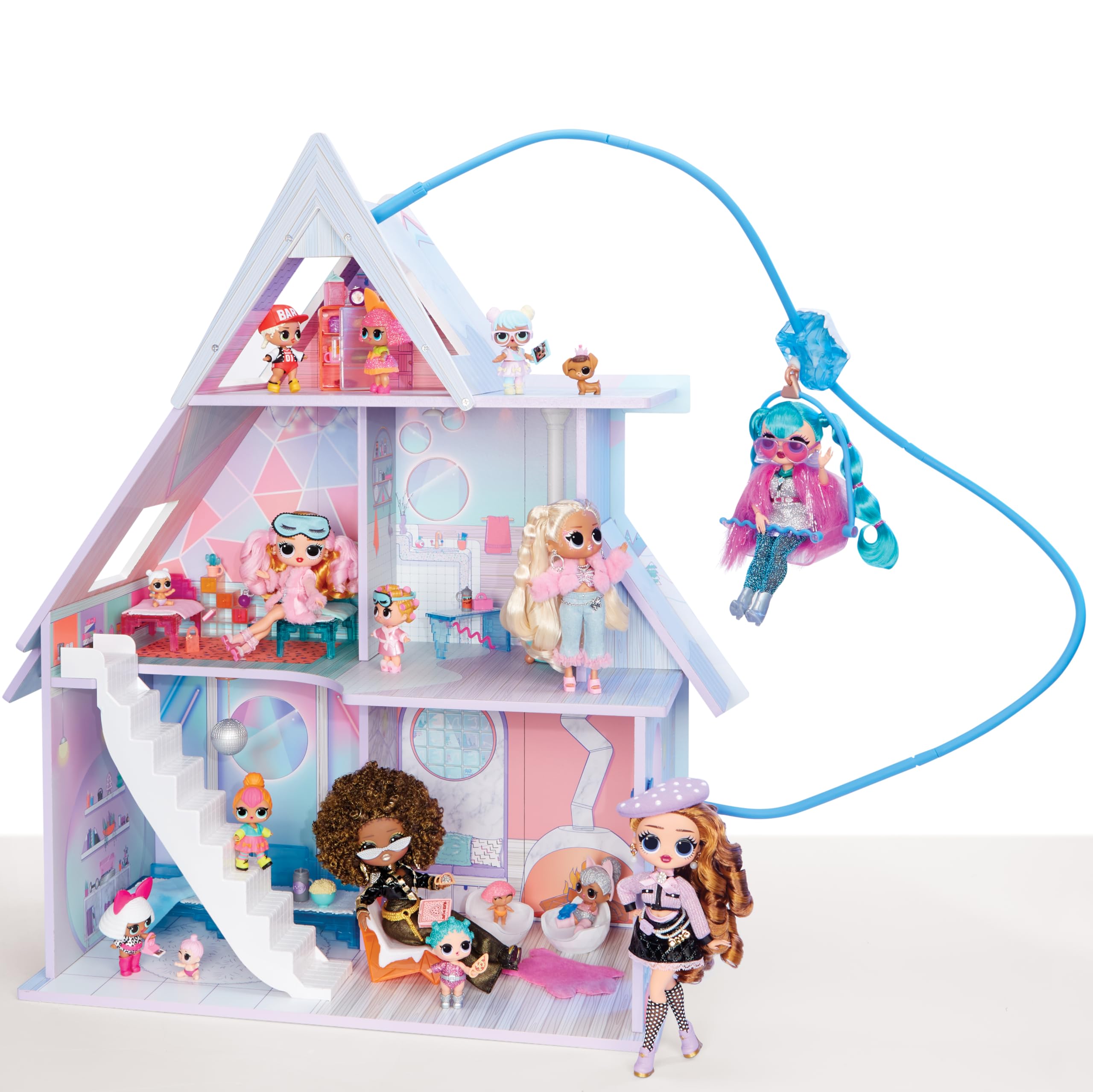 L.O.L. Surprise! OMG Winter Cottage Ensemble de Jeu - + de 45 Surprises - Maison de Poupée avec Téléski, Chambre, Salle de Bain, Salon, Cuisine, Meubles Transformables - Enfants de 4 Ans et Plus