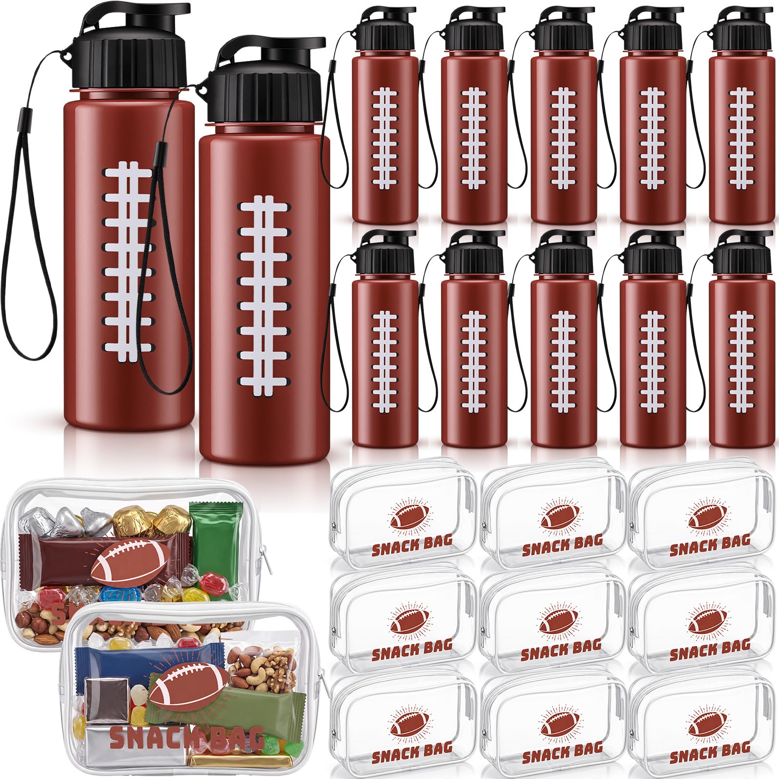 24 Pcs Football Water Bottle and Snack Bag Bulk for Team Gifts