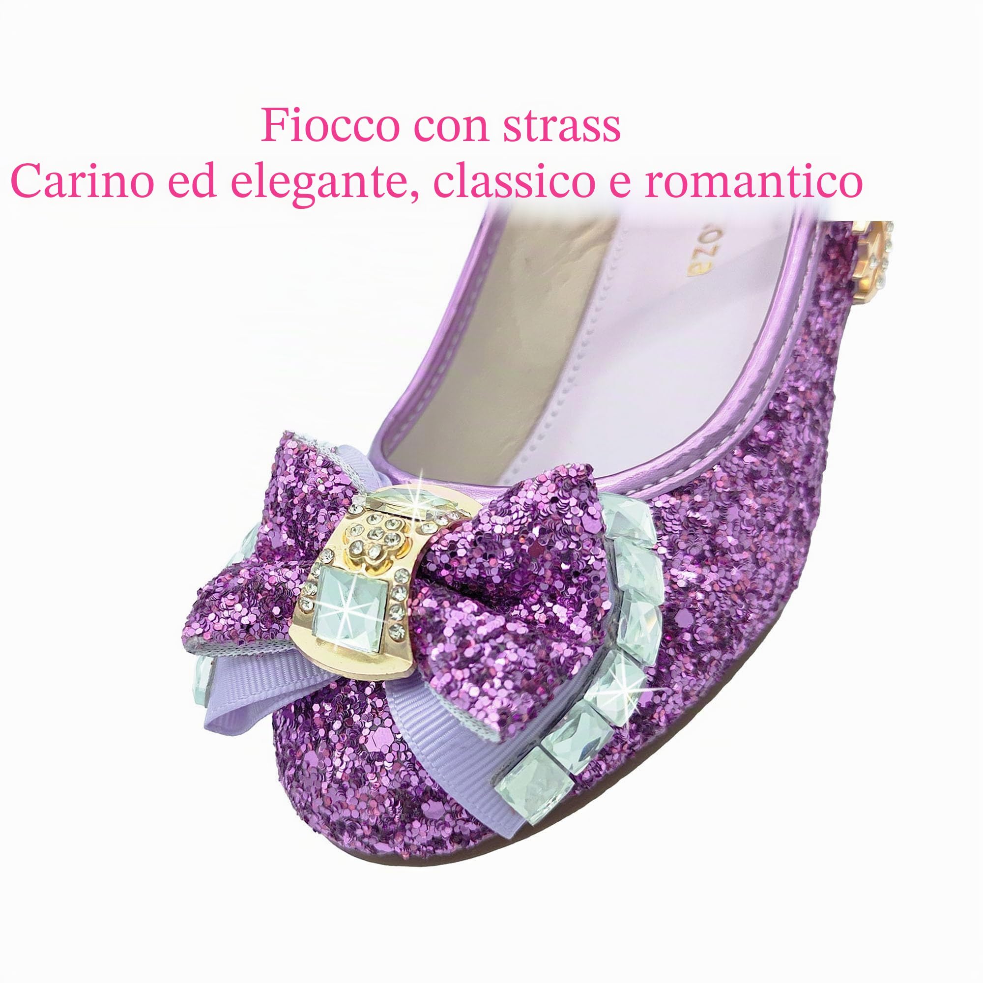 Scarpe Principessa Bambina Scarpe Tacco Bambina Glitterate Scarpe Ballerine Bambina Scarpe Brillantini Bimba Scarpe Glitter Tacchi Bimba Eleganti Cerimonia Principessa Regalo Bambina EU26-36