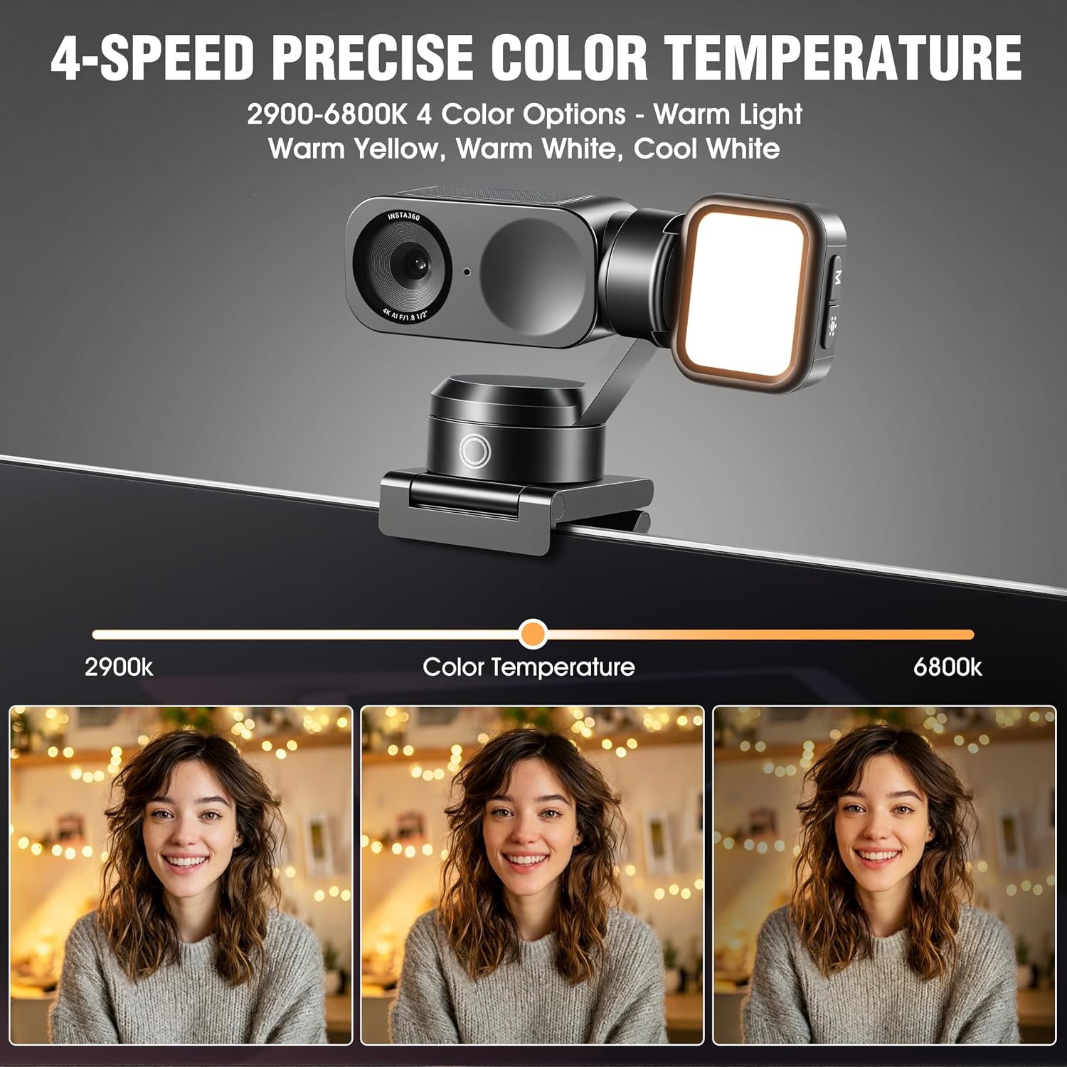Mini Light for Insta360 Link2, Portable Magnetic Webcam Fill Lighting for Insta 360 Link 2 C Accessories with 4 Color Temperatures & Stepless Dimming, Magnetic Mount, Type-C Rechargeable