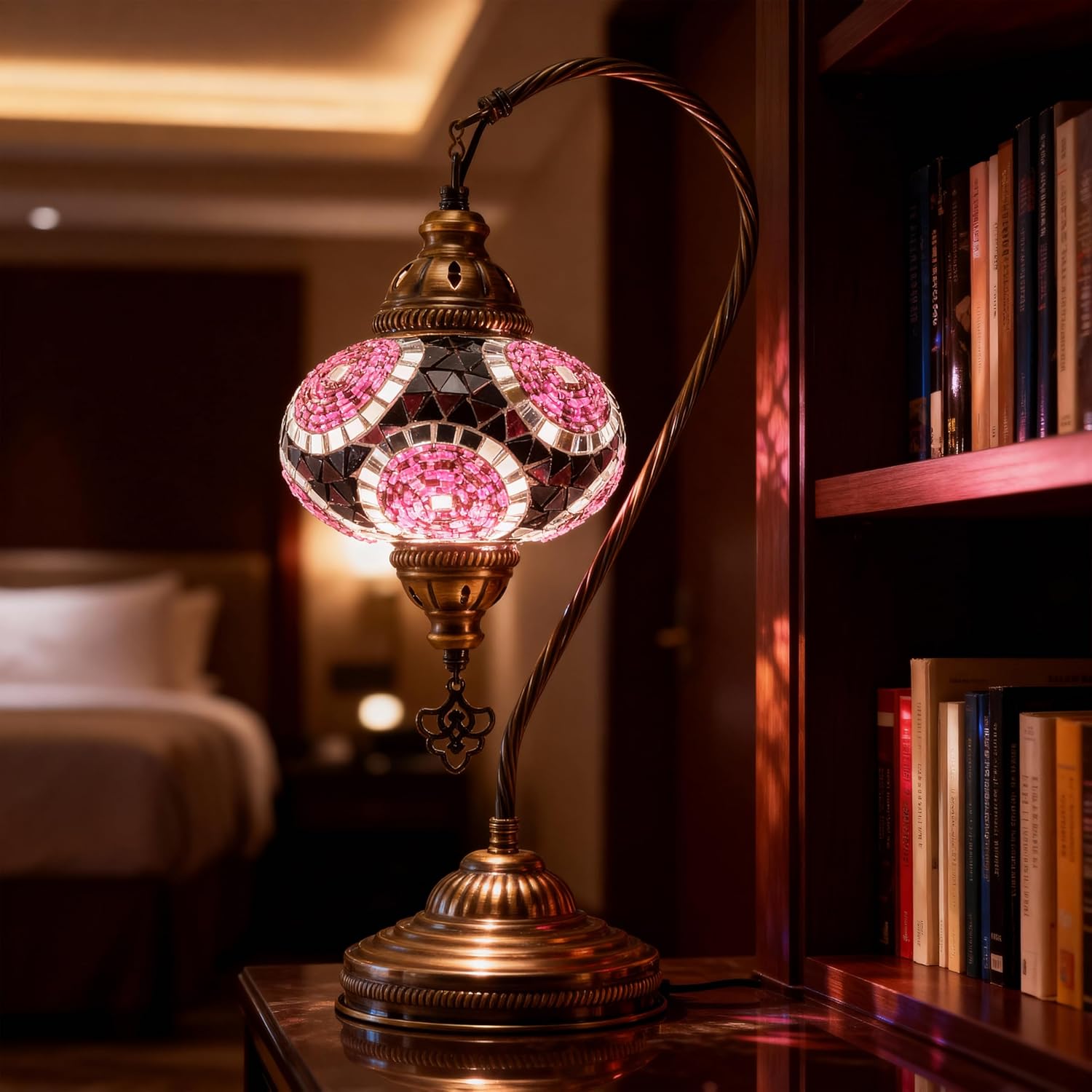 Handmade Turkish Mosaic Tiffany Style Table Lamp Purple - Vintage Moroccan Desk Light for Rustic Living Room Bedroom Decor