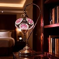 Handmade Turkish Mosaic Tiffany Style Table Lamp Purple - Vintage Moroccan Desk Light for Rustic Living Room Bedroom Decor