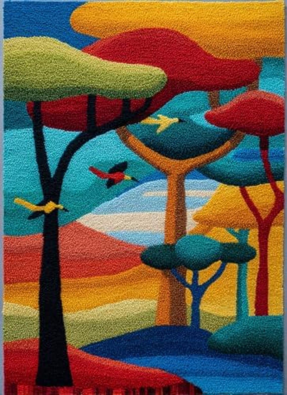 XDEGHUANGSS Latch Hook Rug Kit Duck and Forest with Pre-Printed Mat Cover DIY Cushion Crochet Yarn Hooking Craft Set for Floor Decor 38x52cm-2