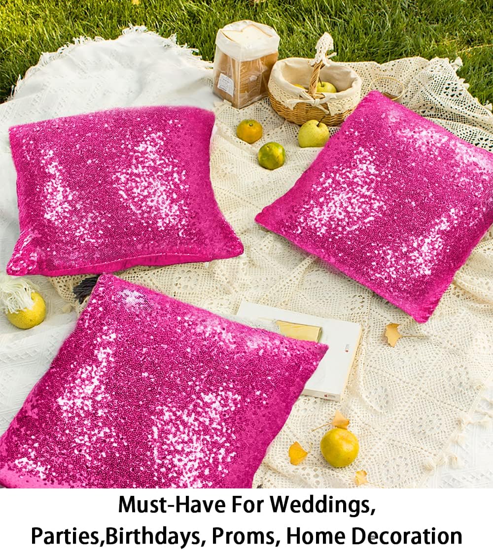 ShinyBeauty Sequin Pillow Case 20x20 2 Pack Hot Pink Glitter Pillow Decorative Throw Pillows Pillow Decorative Sparkles Holiday Throw Pillows (20x20 x2pc, Hot Pink)