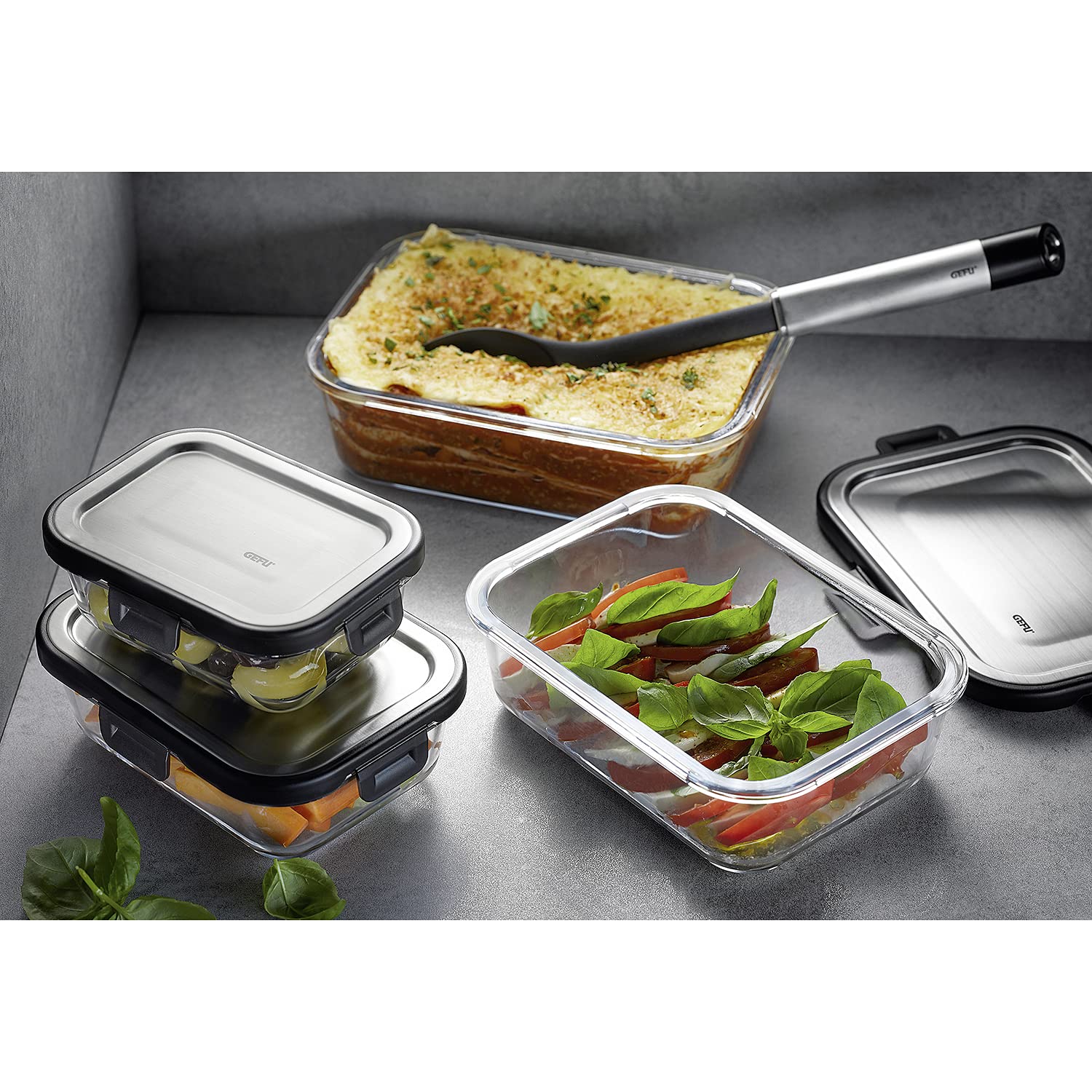 GEFU MILO Vershouddoos - slimme lunchbox met vers- en voorraadregeling via app, van glas met siliconen afdichting en kliksluiting, voedselcontainer, tupperdoos, 1500 ml, rechthoekig GEFU MILO Vershouddoos - slimme lunchbox met vers- en voorraadregeling via app, van glas met siliconen afdichting en kliksluiting, voedselcontainer, tupperdoos, 1500 ml, rechthoekig