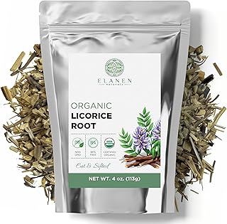 Organic Licorice Root 4 oz. (113g), USDA Certified Organic Licorice Root Tea, Licourice Root, Bulk Licorice Root Chopped, Liquorice, Raiz de Regaliz Licrice Root, Glycyrrhiza glabra, Cut & Sifted