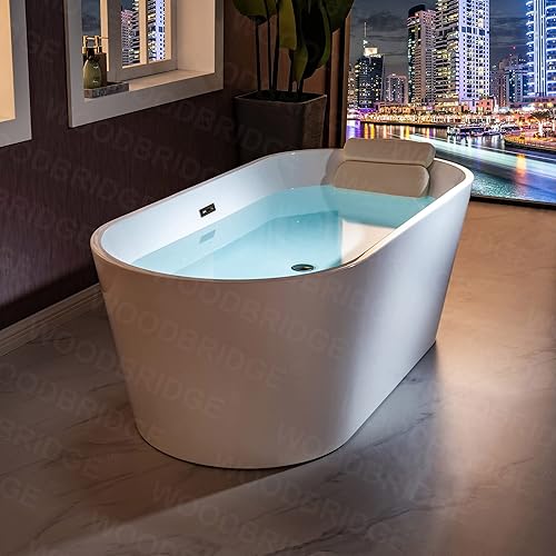Miniatura 14 de WOODBRIDGE B1701-BN - Bañera independiente de acrílico de 71 pulgadas, bañera blanca de inmersión contemporánea con desbordamiento y drenaje de