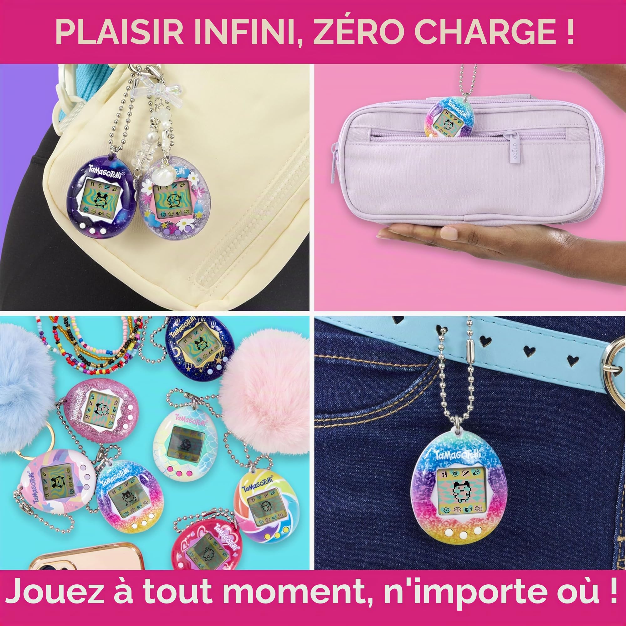 Tamagotchi 42948NBNP - Bandai Original Gén 2 - Coque au Motif Ciel avec chaîne - L’Animal de Compagnie virtuel Original Bleu