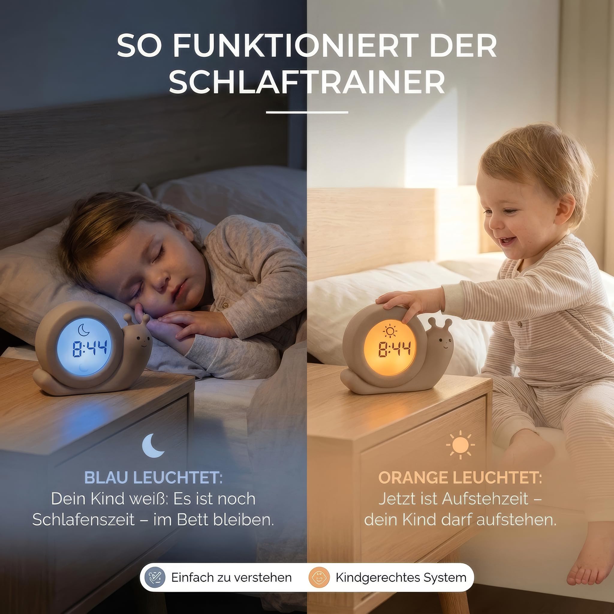 Alecto BC110BE Kinderwecker Schlaftrainer mit Nachtlicht Taupe