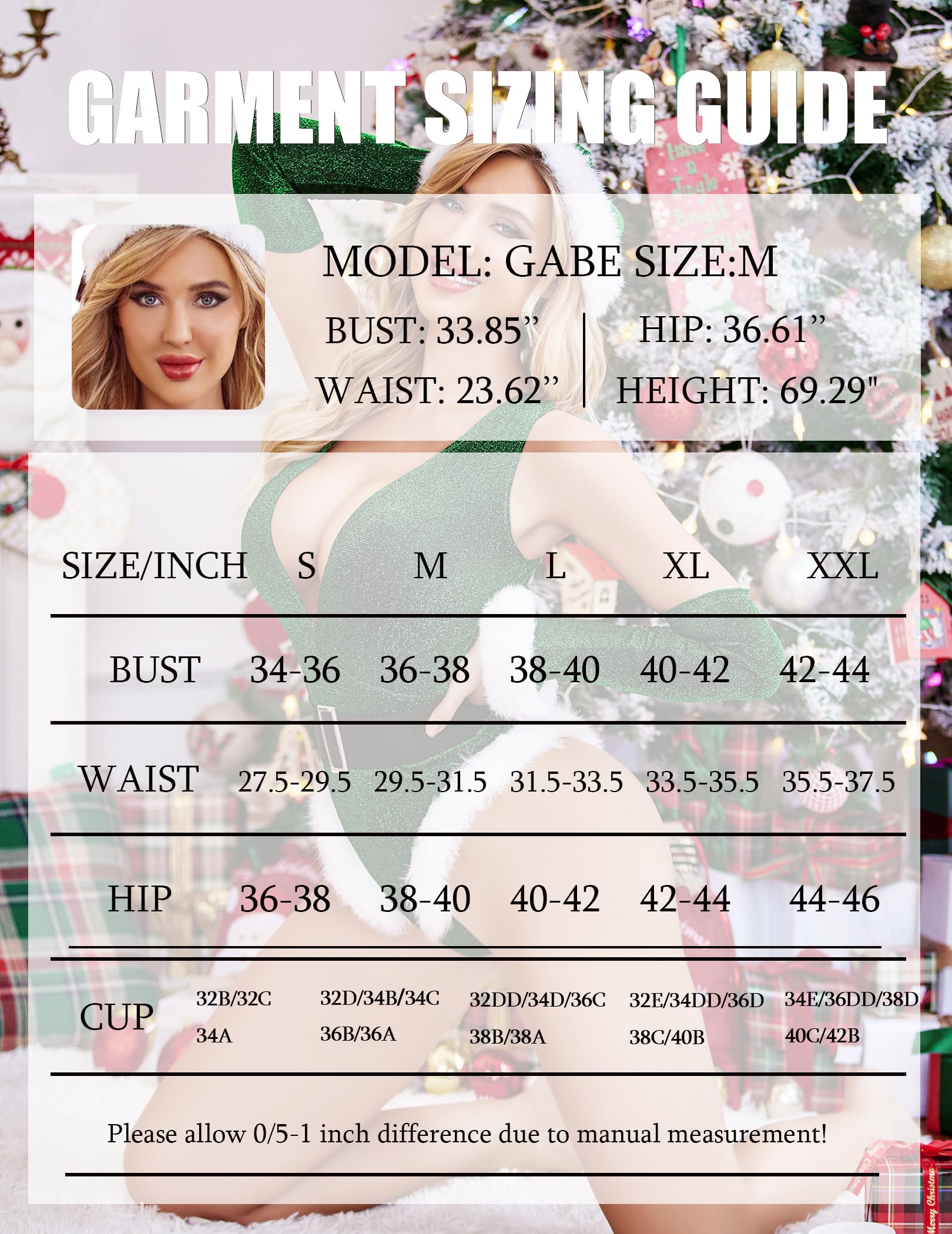 Avidlove Women Christmas Lingerie Bodysuits Sexy Deep V Plunging Teddy with Christmas Hat and Fingerless Gloves