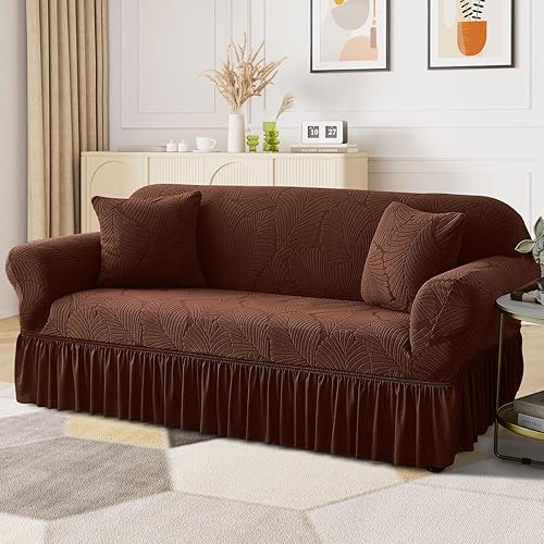 Miniatura 2 de WONGS BEDDING Funda de terciopelo elástico para sofá, funda acolchada con falda, apta para mascotas, duradera, lavable, elástica, de fácil ajuste,