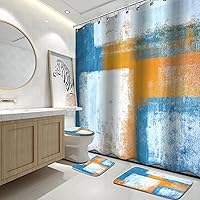 Vista 21 de Lnond 4 Piezas Juegos de Cortinas de Ducha de Baño Moradas con Alfombras, Arte de Pintura Púrpura y Gris Juegos de Baño con Cortina de Ducha