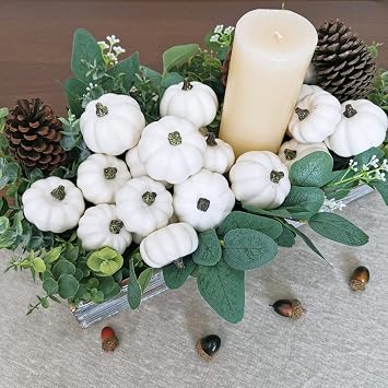 Winlyn 24 Pcs Harvest White Mini Artificial Baby Boo Pumpkins Rustic Decorative Pumpkins Foam Pumpkins for Fall Autumn Halloween Thanksgiving Table Centerpiece Wreath Decor Bowl Fillers DIY Projects