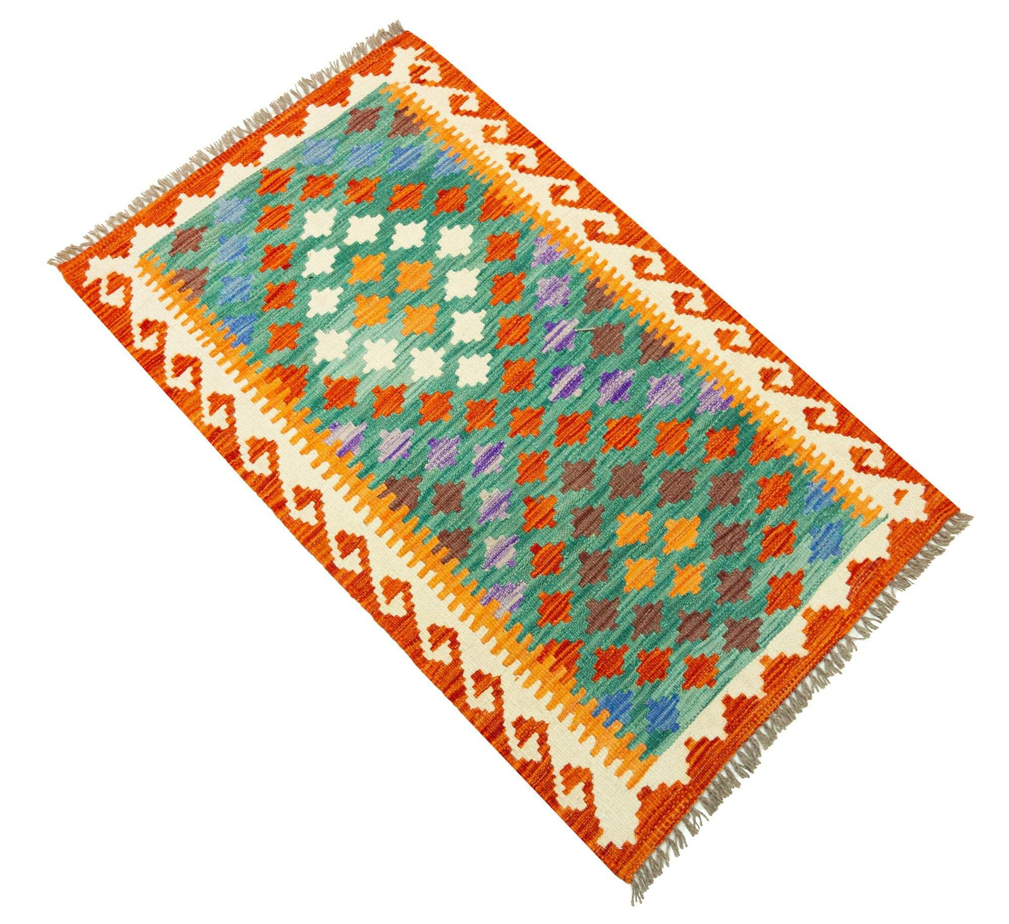 Kilim Tapis 100 % laine 119 x 70 cm, fait main, pièce unique style Herat Boho multicolore, tissage plat, tapis d'entrée et chambre