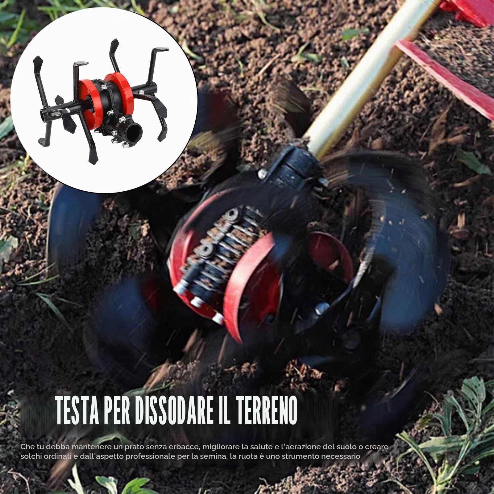 Attrezzo da Giardino Decespugliatore Ruota a Erba, 28 mm 9 Denti Terra Allentare Mini Motocoltivatore Ruota di Aratura Profonda Coltivatore di Motocoltivatore da Giardino