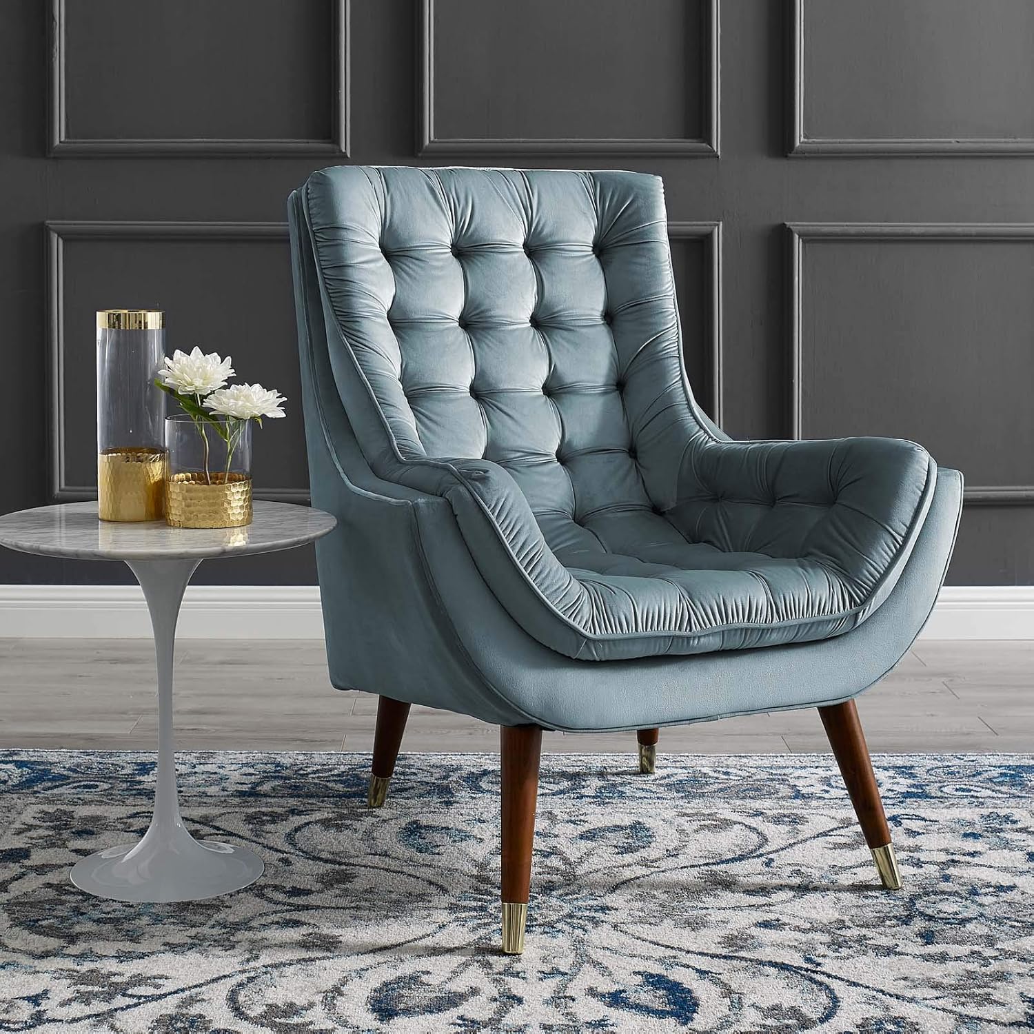 Modway Suggest Button Tufted Upholstered Velvet Lounge Chair, Navy