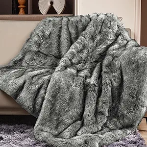 Touchat Luxury 1000GSM Faux Fur Throw Blanket, Super Heavy Thick Warm Cozy Blankets for Couch Bed Sofa, Plush Fuzzy Elegant Soft Reversible Mink Blanket for Living Room Bedroom, Twin Size, Grey&White