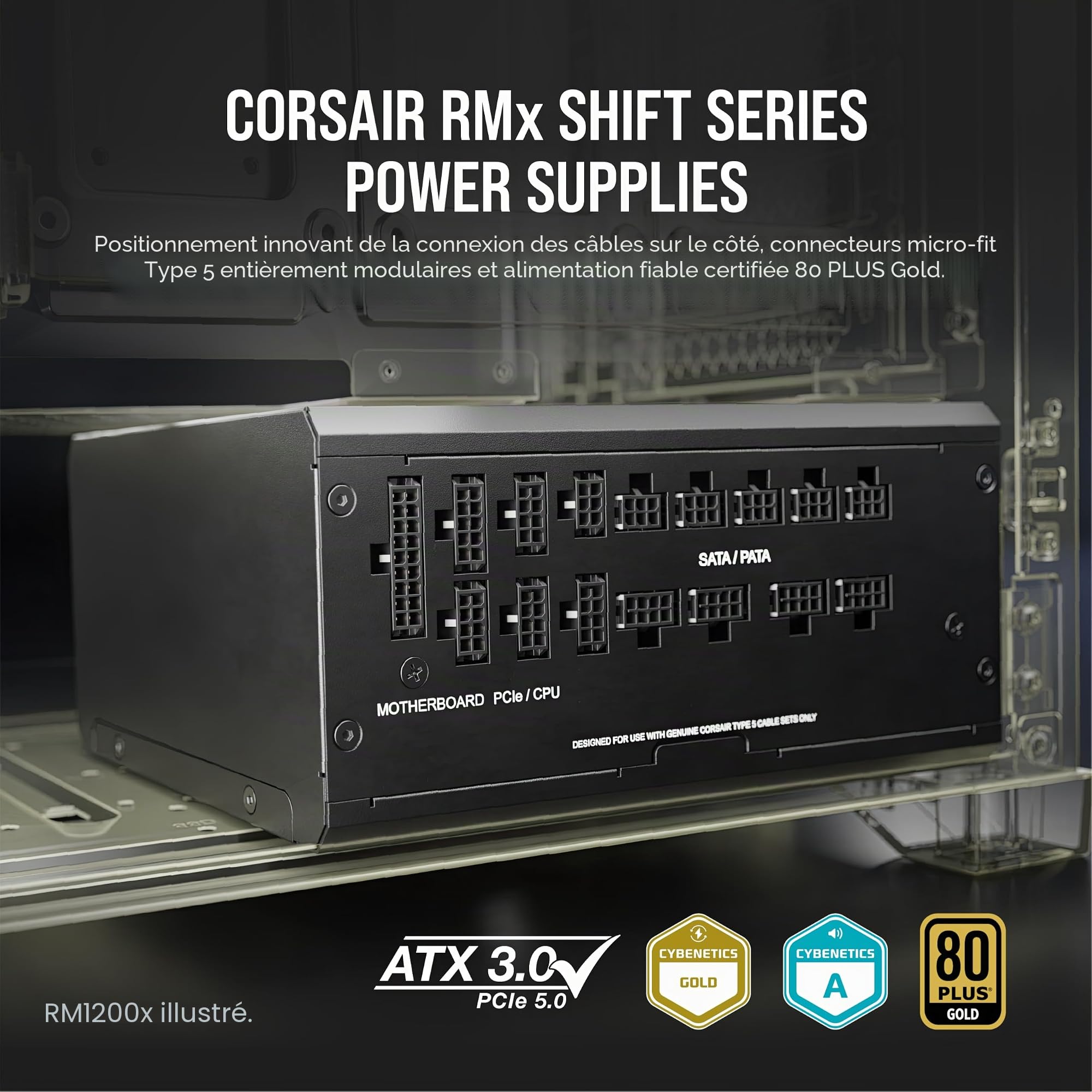 Corsair RM1000x Shift Bloc d'alimentation ATX entièrement modulaire – Interface latérale modulaire – Conforme aux Normes ATX 3.0 et PCIe 5.0 – Mode Ventilateur zéro TR/Min – Condensateurs nominaux à