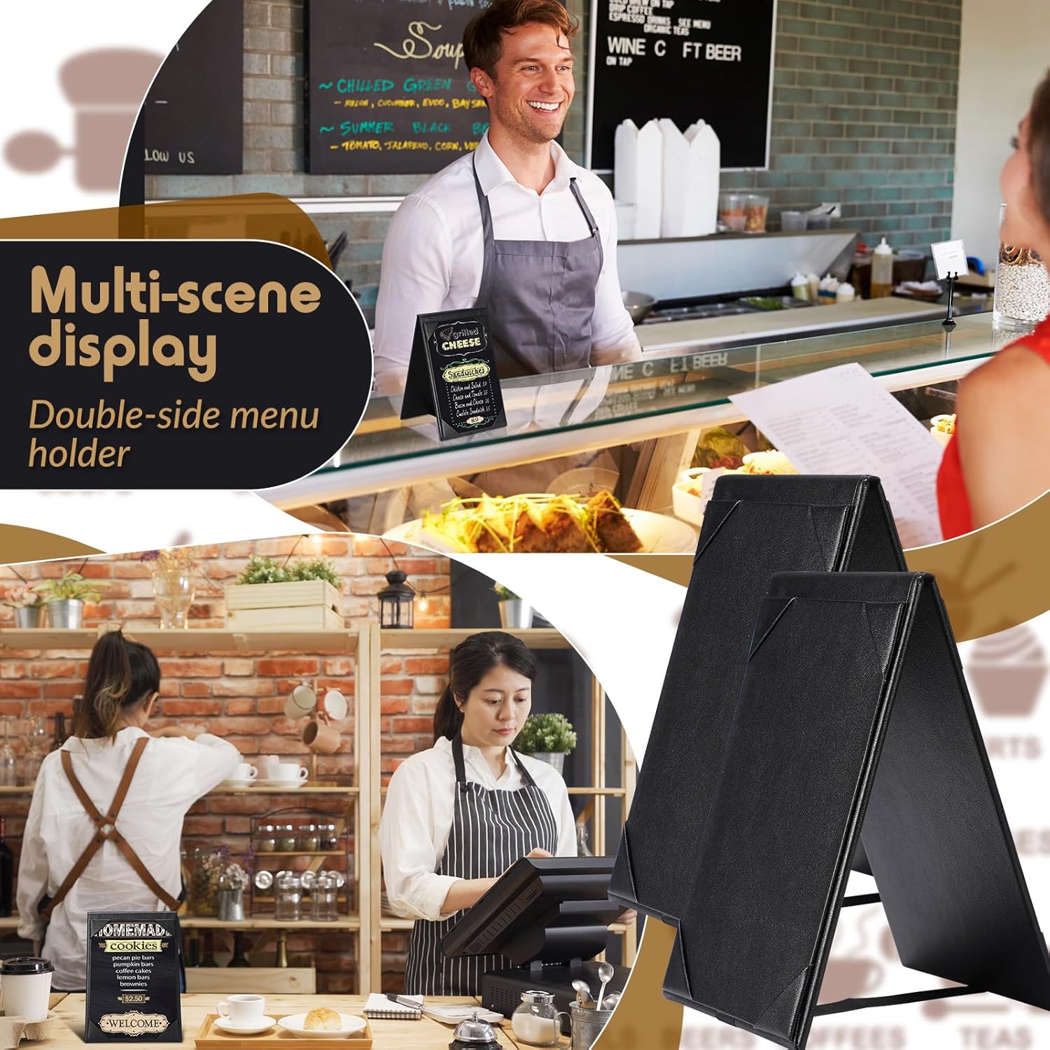 Gerrii Leatherette Table Tents Black PU Leather Menu Covers Bulk Double Sided Frame Sign Holders 2 Side Drink Dessert Menu Folders for Restaurant Coffee Cafe Bar Wedding Supplies(20 Pack,4 x 6 Inch)