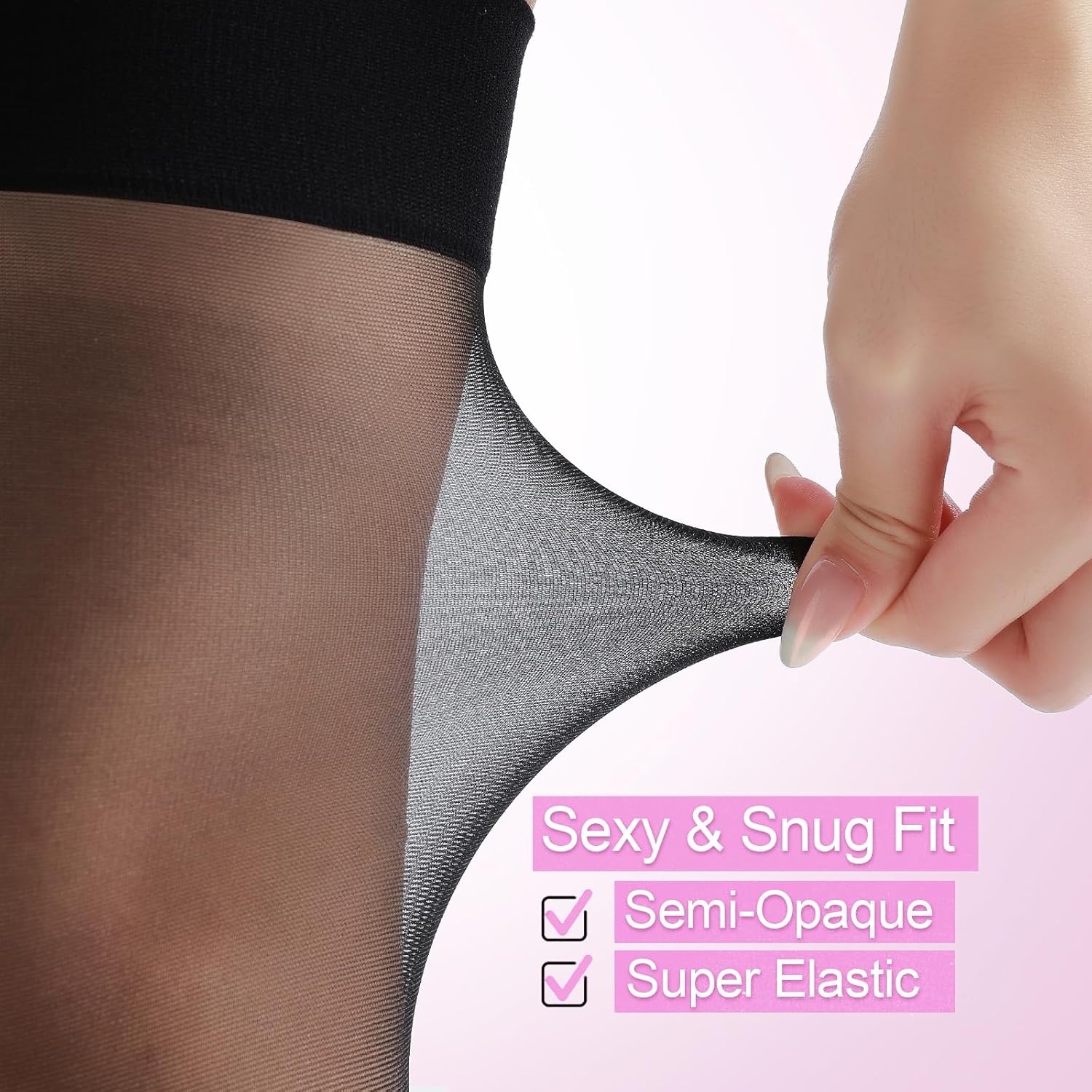 G&Y 4 Pairs Women's Backseam Thigh High Stockings - 20D Sheer Top Nylon Stay Up Pantyhose with Reinforced Toe - Image 4