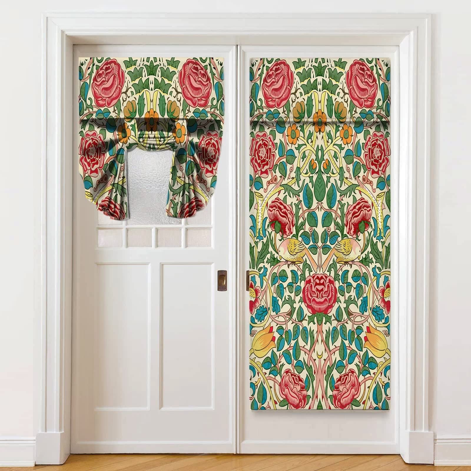 Floral Botanical Art Door Window Curtains - Thermal Insulated Privacy Shades, 26 x 70 inch