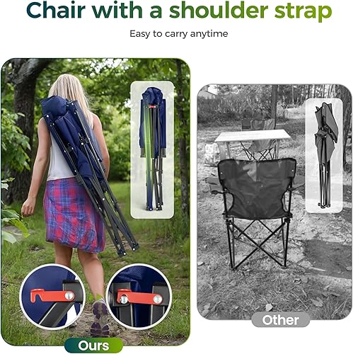 Miniatura 6 de ALPHA CAMP Sillas de camping plegables de gran tamaño, respaldo alto, sillas de césped resistentes para adultos, sillas de campamento portátiles de
