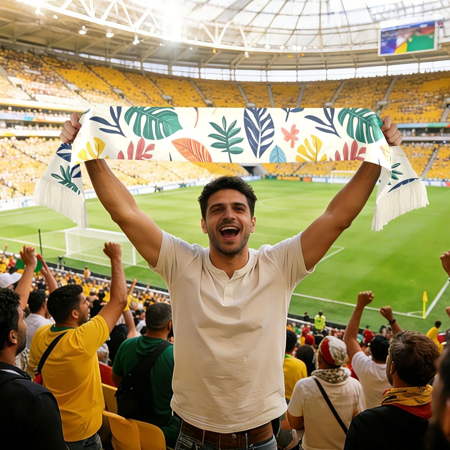 CHIFIGNO Colorful Tropical Leaves Sports Fan Scarf Towel, Soft Polyester Rally Towel for Soccer Game Cheering, Quick Dry with Fringe Ends