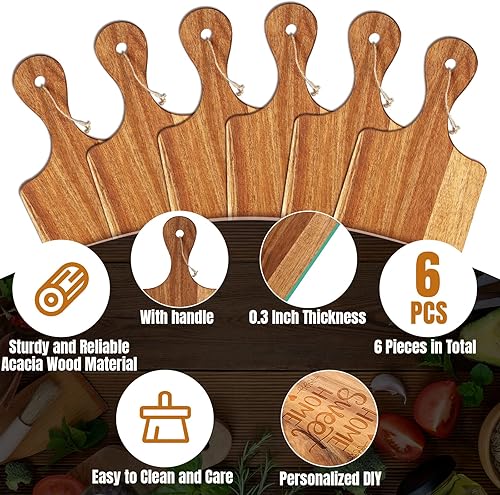 Miniatura 3 de Patelai Juego de 6 tablas de cortar con asas, grabado láser, charcutería de madera, tabla de cortar para servir a granel para inauguración de la