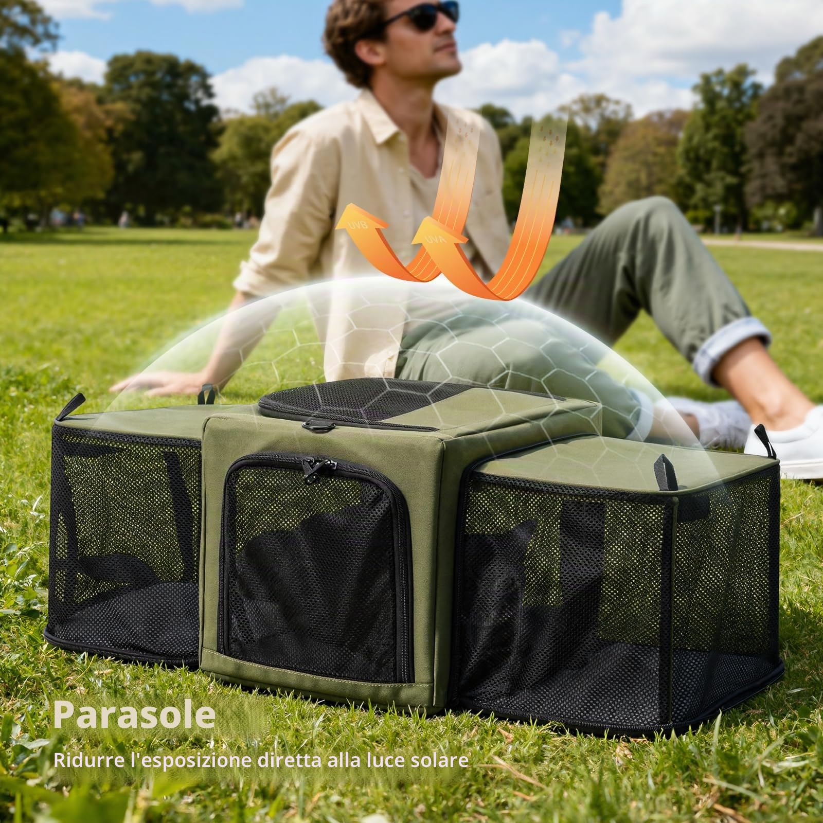 Pecute Trasportino per gatti espandibile, con struttura stabile, traspirante, ampio spazio, trasportino portatile adatto per viaggi comodi, doppia borsa espandibile, verde