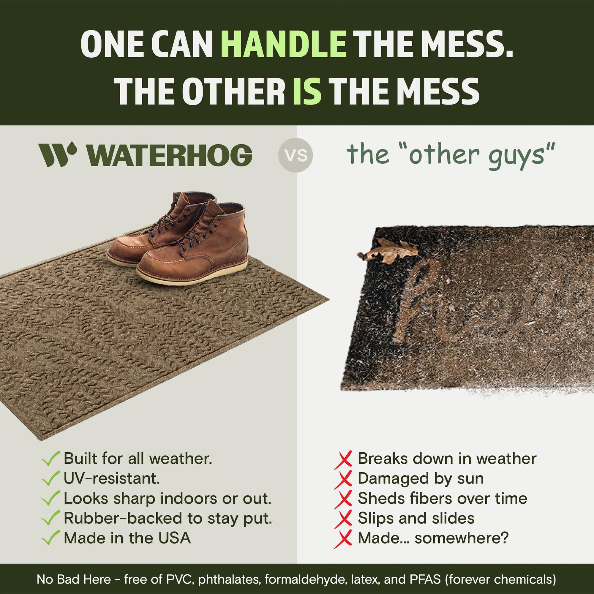 Glattol Bungalow Flooring Waterhog Door Mat, 2' x 3' Made in USA, Durable and Decorative Floor Covering, Skid Resistant, Indoor/Outdoor, Water-Trapping, Boxwood Collection, Khaki/Camel