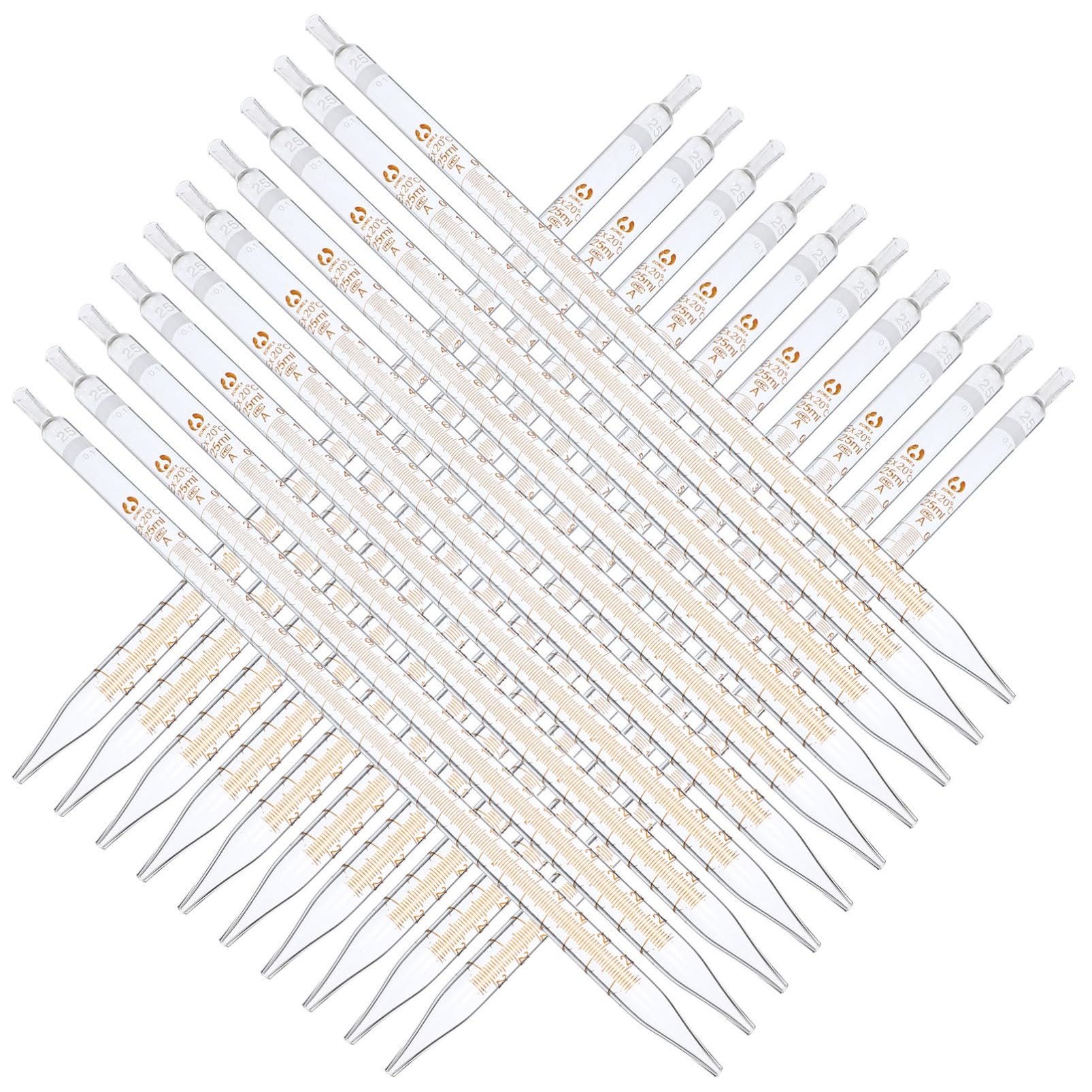 Gotero de Vidrio Calibrado de 25ml Escala, 20 Piezas | Lectura Clara y Medición Precisa, para Uso en Laboratorio, Formato Recto Marcas Visibles