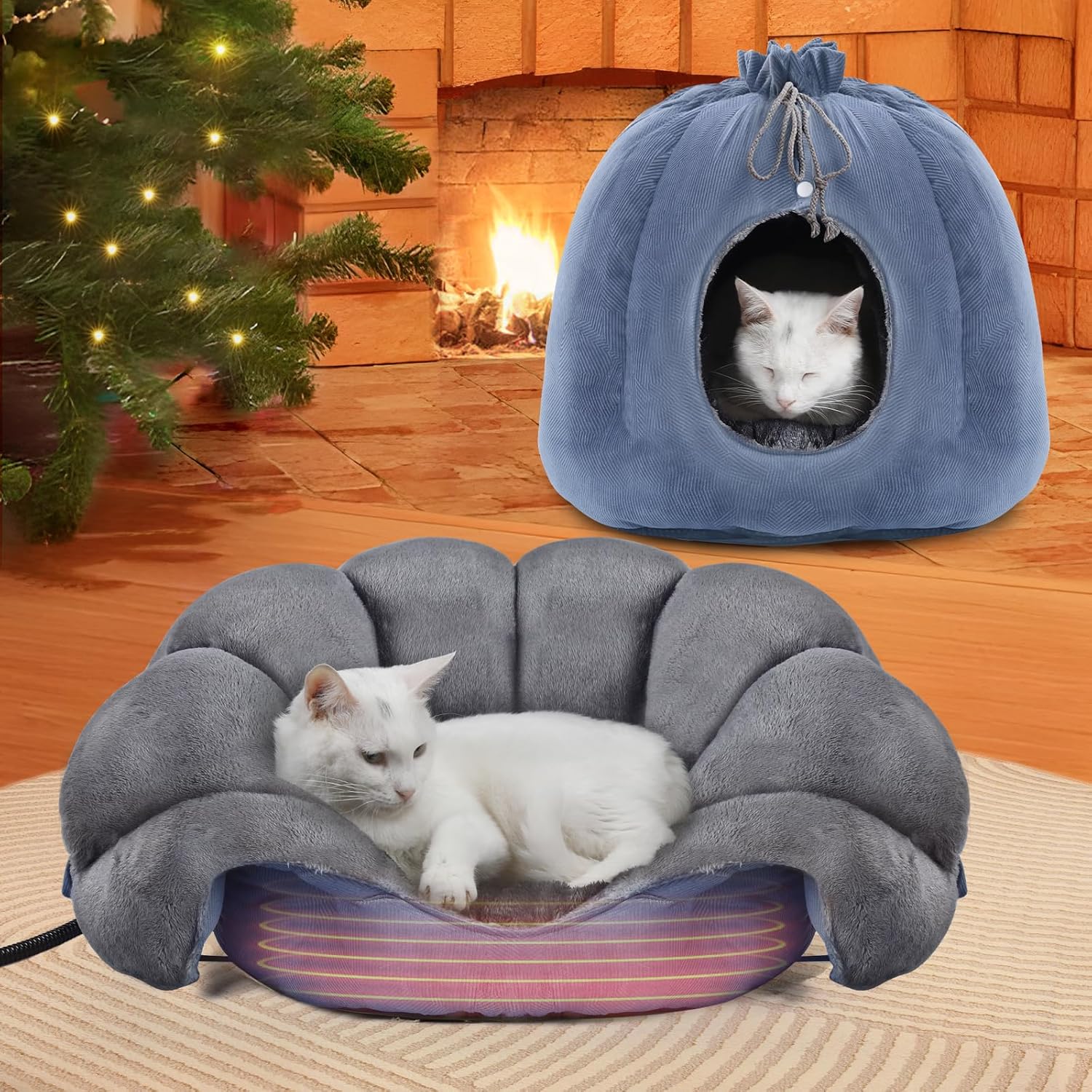 Rywell Heated Cat Bed, Versatile Heated Cat Bed Indoor, Soft & Cozy for All Seasons, Always Perfect Temperature with Overheat Protection Pet Bed for Cats & Small Dogs Medium Dark