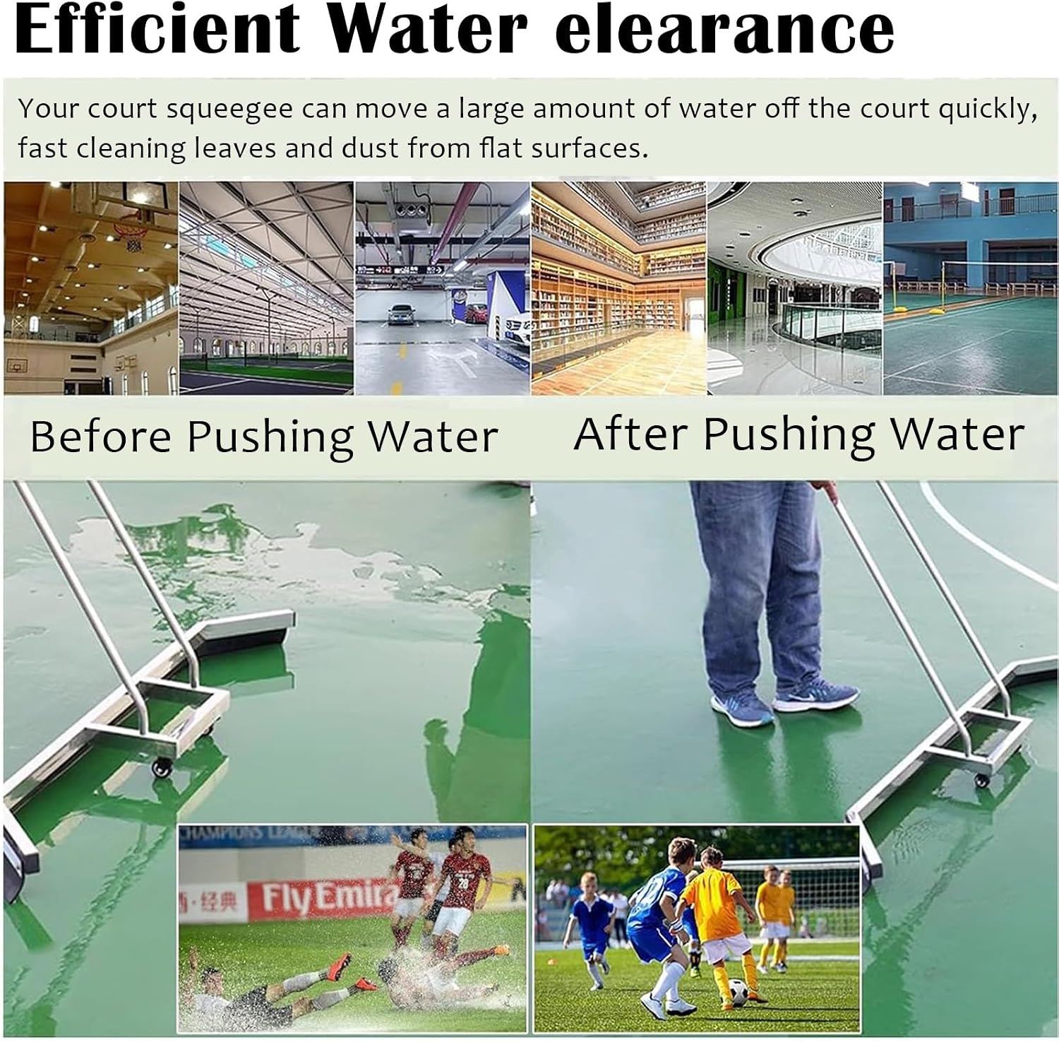 61in Length Outdoor Tennis Court Roller Squeegee, Aluminum Alloy Sport Field Squeegee for Workshop/Factory, Professional Surface Water Remover Sweeper