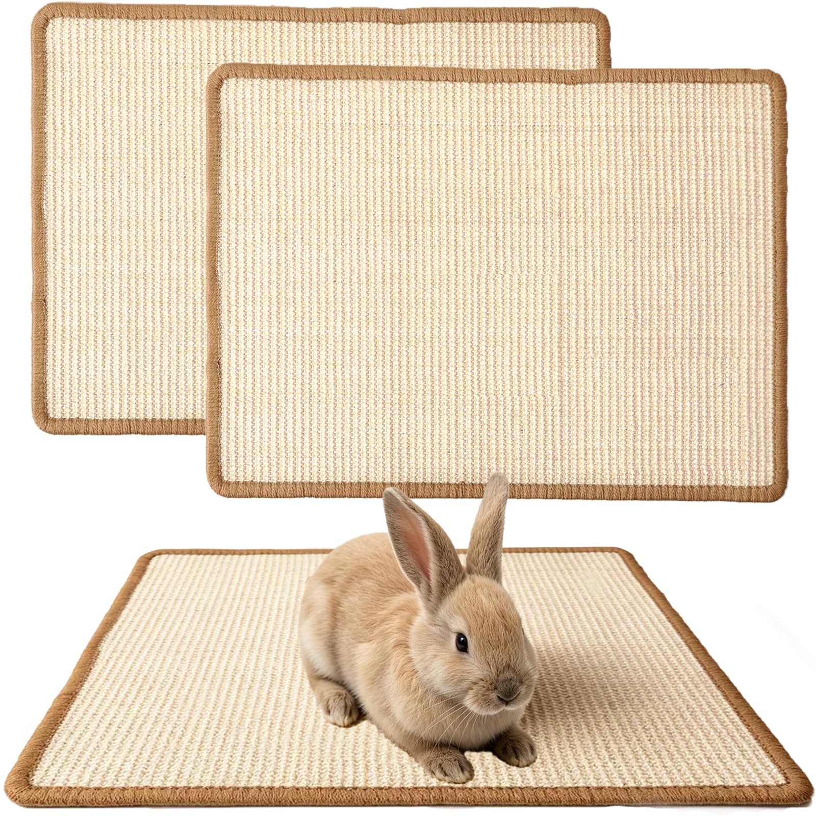 2PCS Rabbit Scratching Mats, Natural Sisal Bunny Scratch Pad, 24x16in