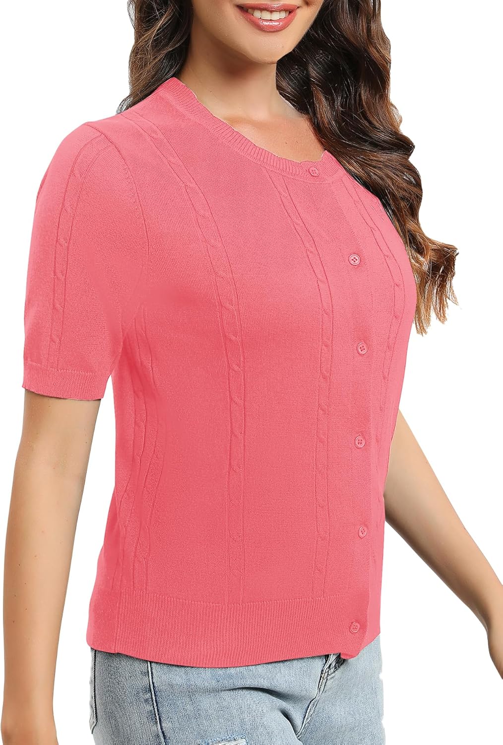 Urban CoCo Women's Short Sleeve Round Neck Cropped Cardigan Sweater Lightweight Shrug Sweaters for Women - Image 4