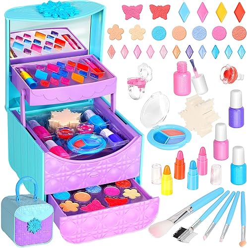 Kit de juguetes de maquillaje para niñas 42 piezas lavables de maquillaje real para niñas juego de maquillaje con estuche cosmético juego de