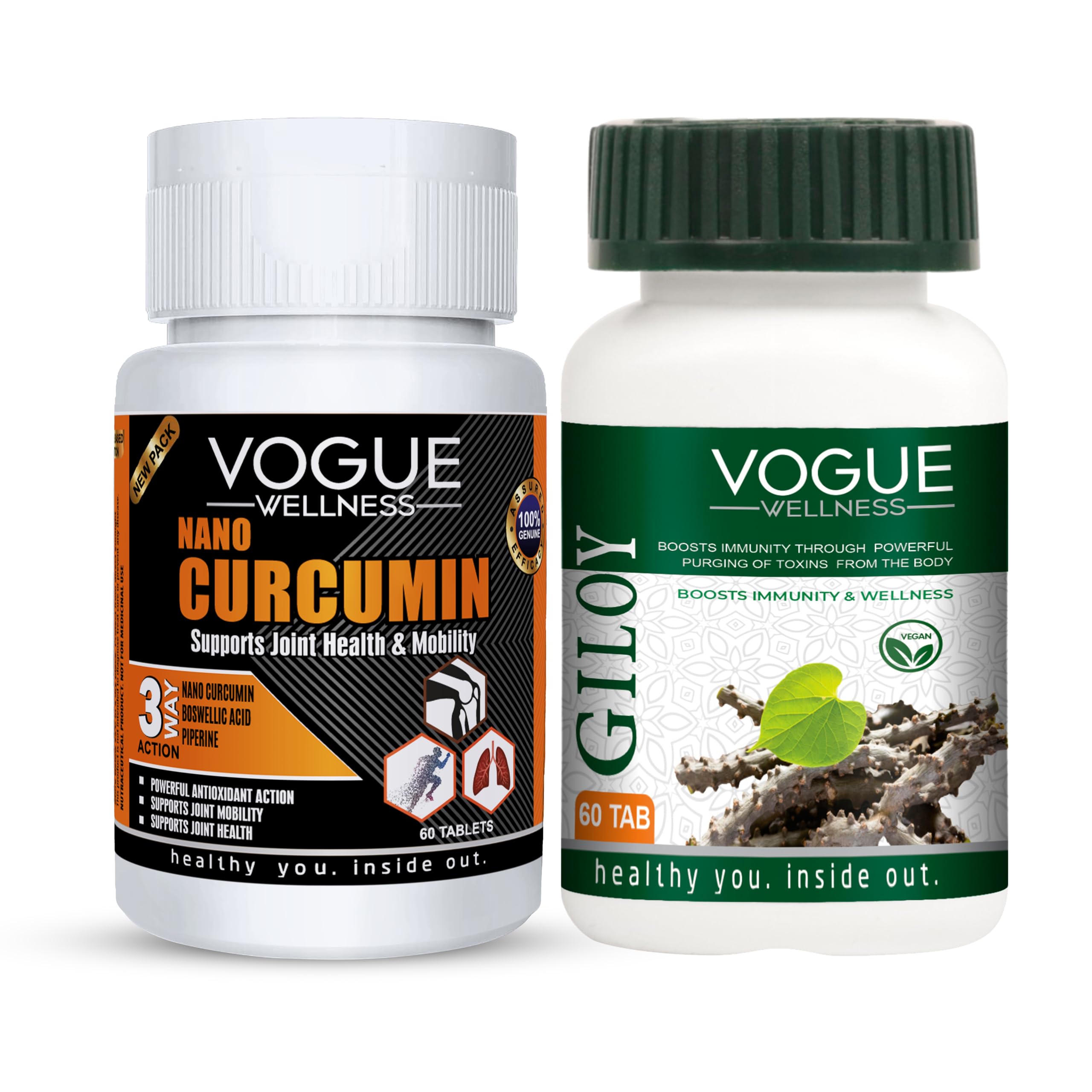 Vogue Wellness Nano Curcumin Tablets For Digestion, Immunity And Joint Pain | Giloy Tablets Immunity Booster, Help Remove Toxins From Body (60 Tablets + 60 Tablets)-image-39