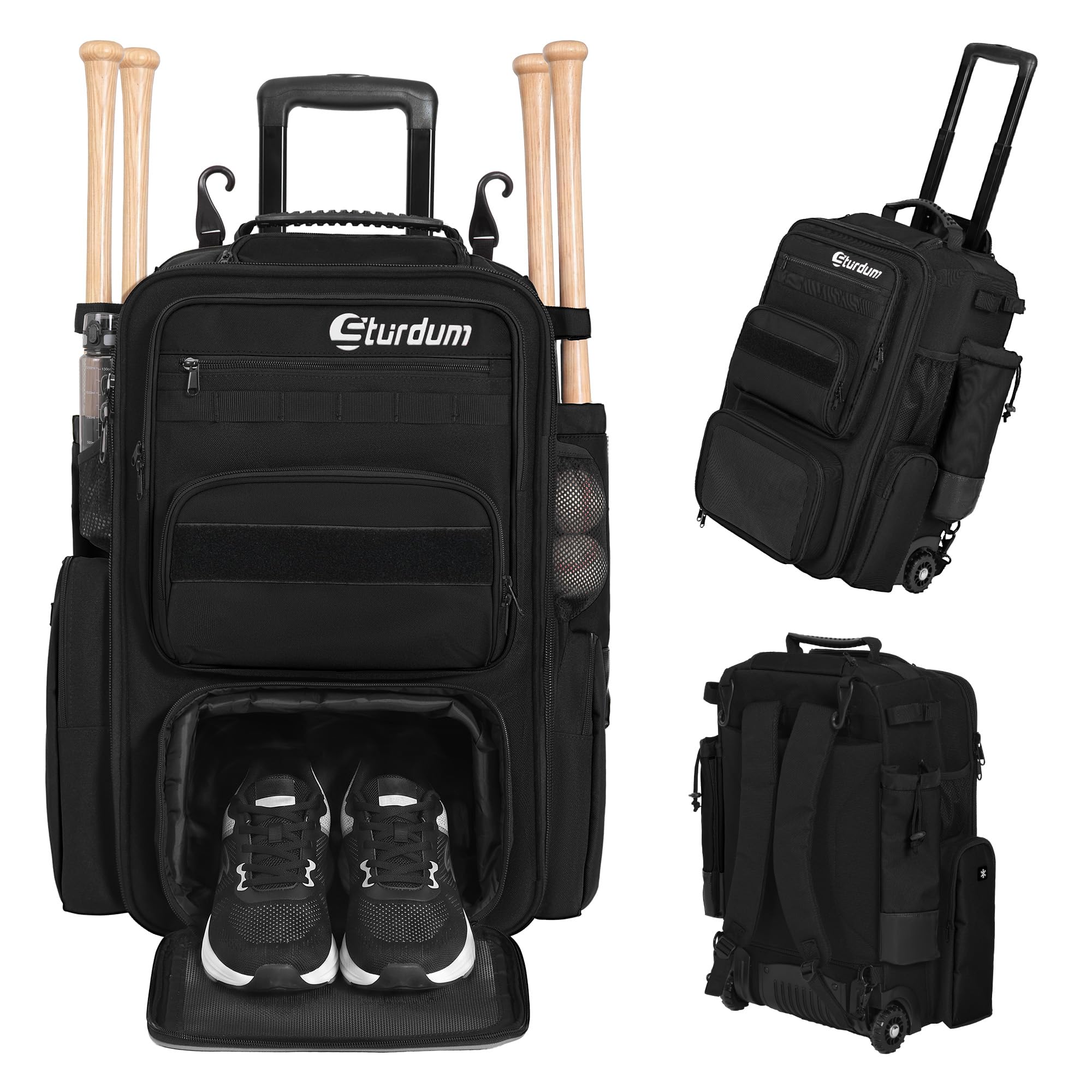 Sturdum Rolling Baseball Bag with Wheels, 70L