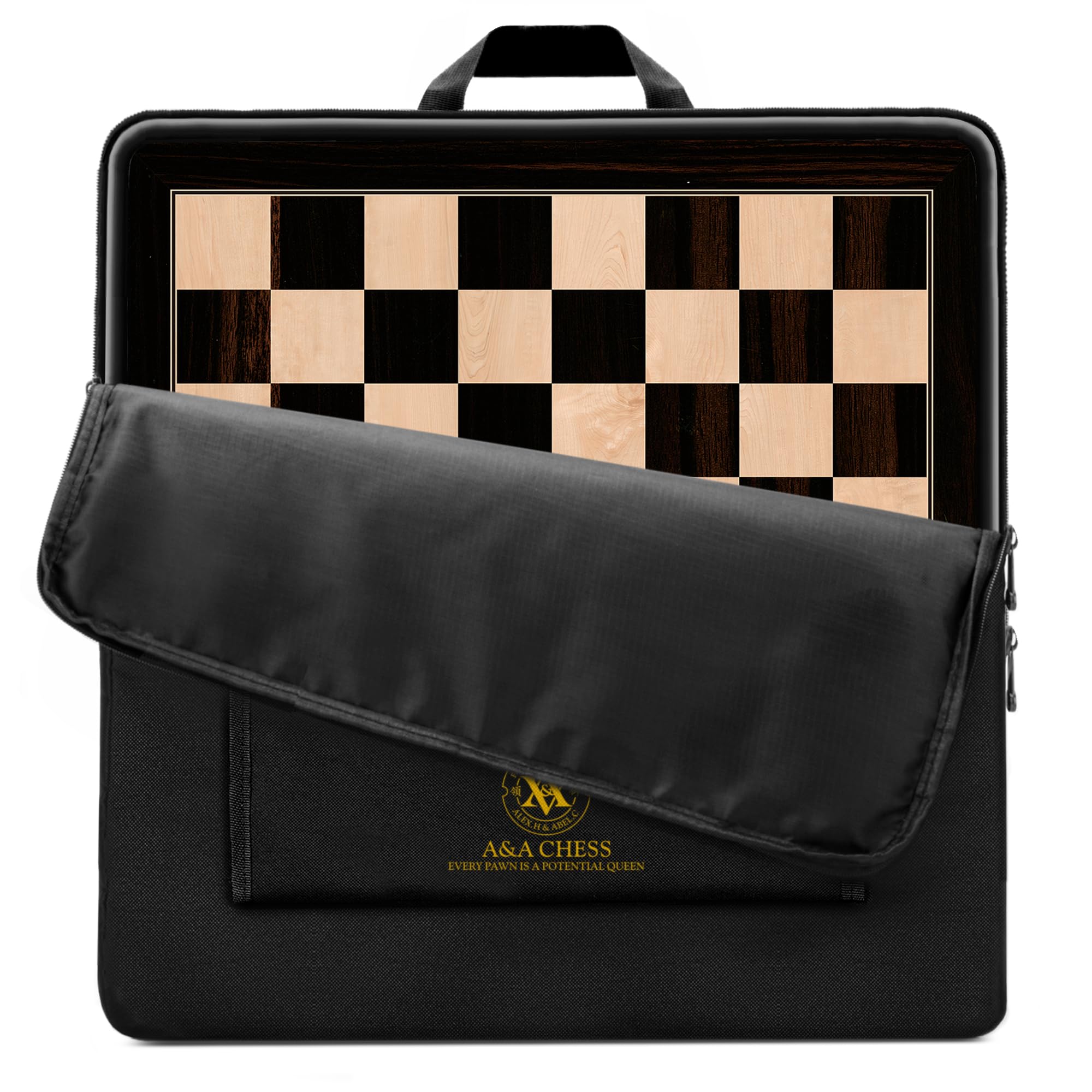 A&A 18.875" Professional Wooden Tournament Chess Board / Ebony & Maple Inlaid / 2.0" Squares w/o Notation
