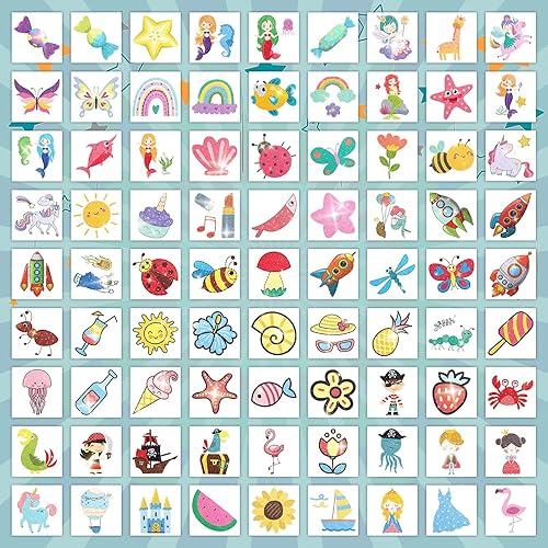Miniatura 3 de EMOME 204 hojas de tatuajes con purpurina para niños, envueltas individualmente, calcomanías temporales para regalos de fiesta, suministros de