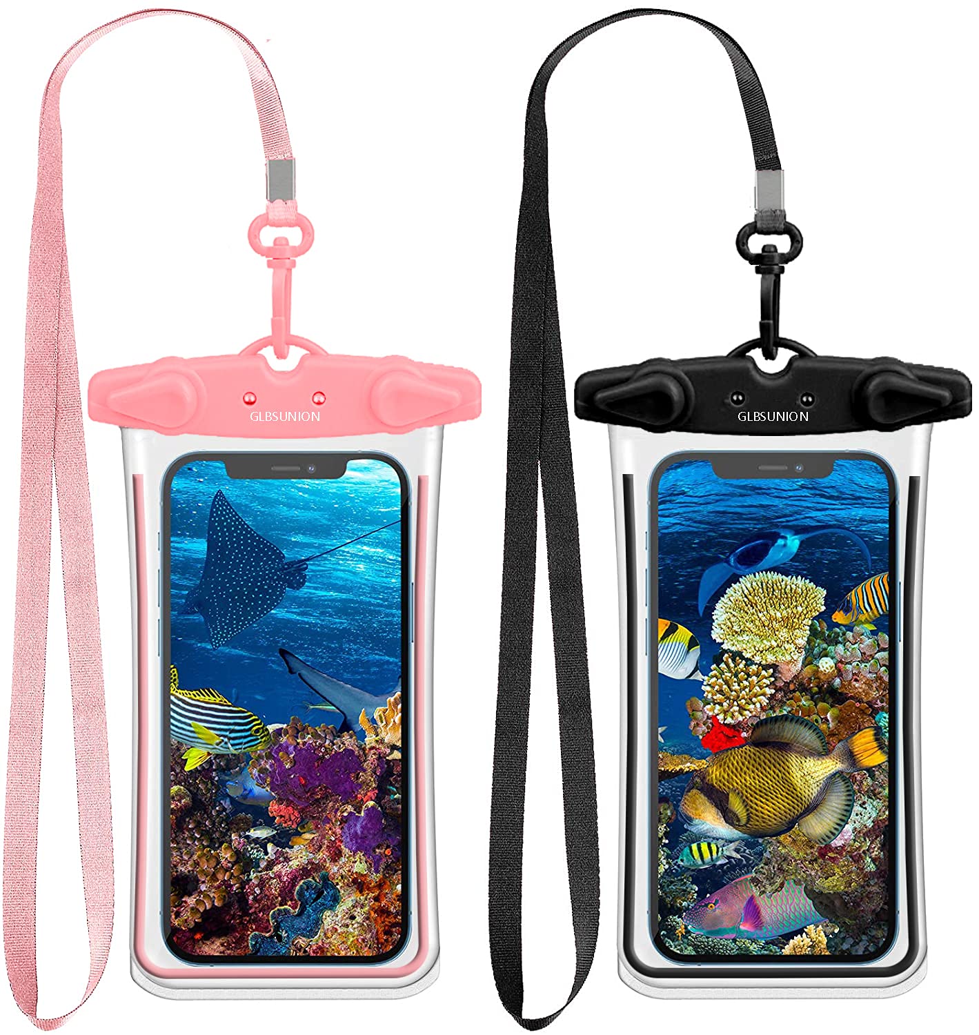 GLBSUNION Universal Waterproof Phone Case Pouch, 4-Pack IPX8 Waterproof Phone Lanyard Bag Compatible with iPhone 13 12 11 Pro Max 8 Pro Plus, Galaxy S21/S20 Note 20/10, Google Phones up to 6.9"