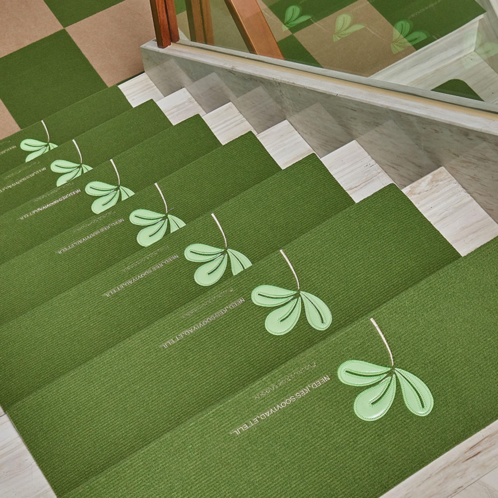 Mata do kąpieli, 10 szt. samoprzylepnych nakładek na schody do dekoracji domu, antypoślizgowe nakładki DIY, dopasowane maty ochronne dla osób starszych i psów(Green,55 * 22+4.5cm)