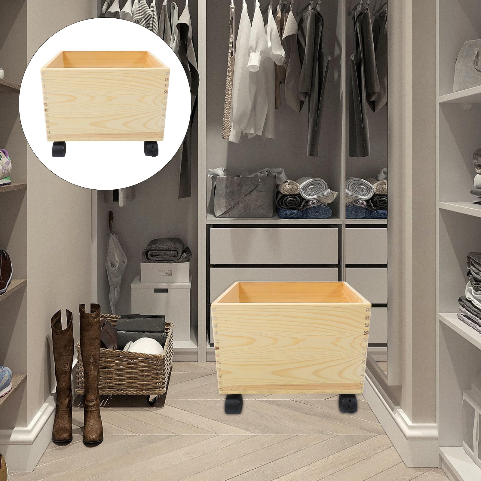 SHERCHPRY Caja de Almacenamiento de Madera Ruedas para Juguetes y Ropa, Organizador Práctico y Duradero Acabado Liso Hogar