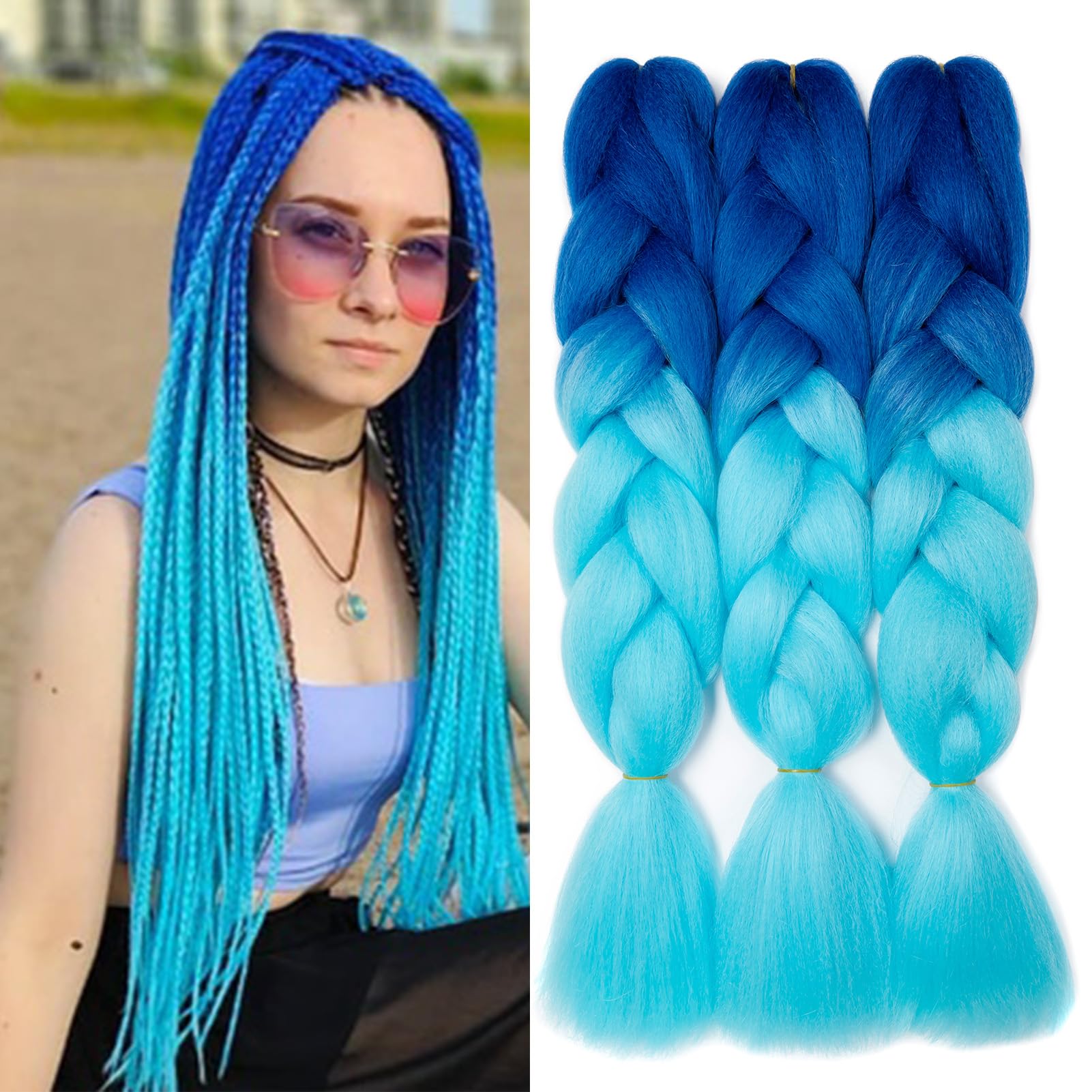 Dcbaboo Jumbo Braiding Hair Extensions, 3 Packs, 24 Inch Synthetic Ombre Braids, Afro, Crochet, Twist, Kanekalon