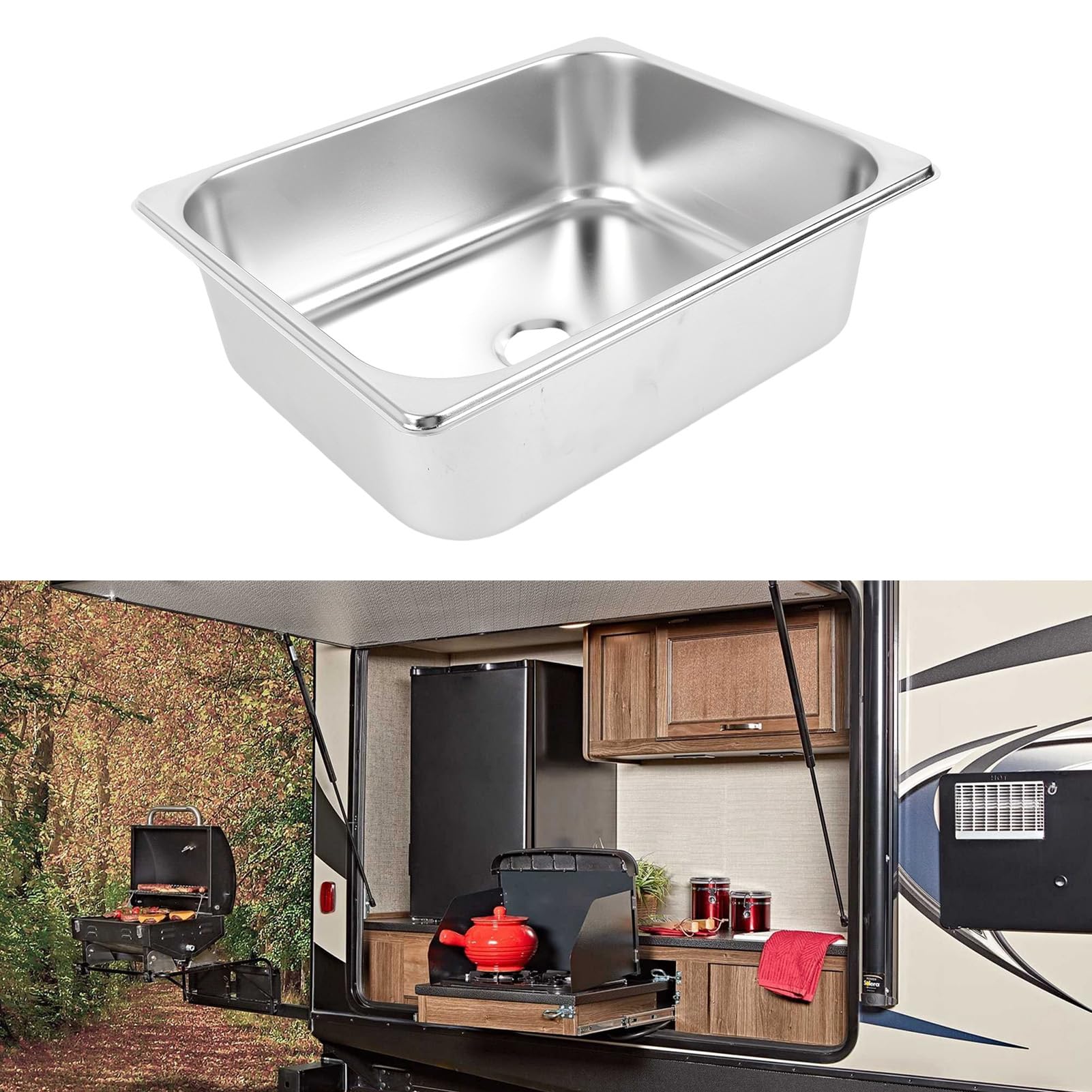 Barspüle aus Edelstahl, 32 x 26 x 9,9 cm, quadratisches Wohnmobil-Küchenbecken und Handwaschstation für Boot, Camping, Wohnmobil, LKW, 304-Edelstahlkonstruktion mit