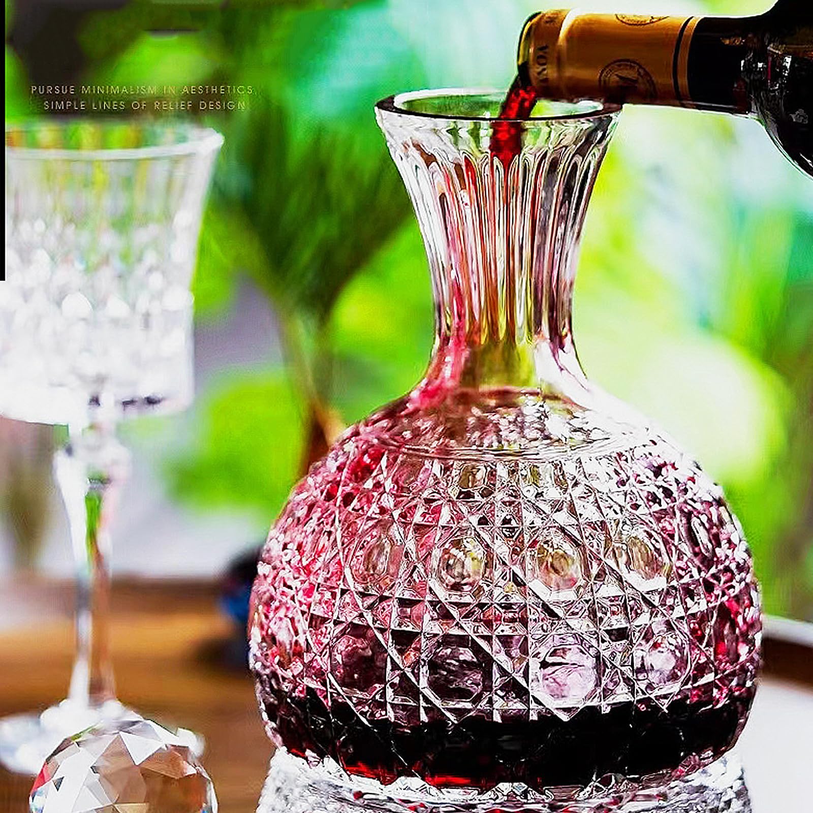 Carafe à vin en cristal - Rotatif à 360° - Aérateur de vin rouge - 1,5 l - Soufflé à la main - Sans plomb - Cadeau de luxe pour un goût plus lisse (Style 1)