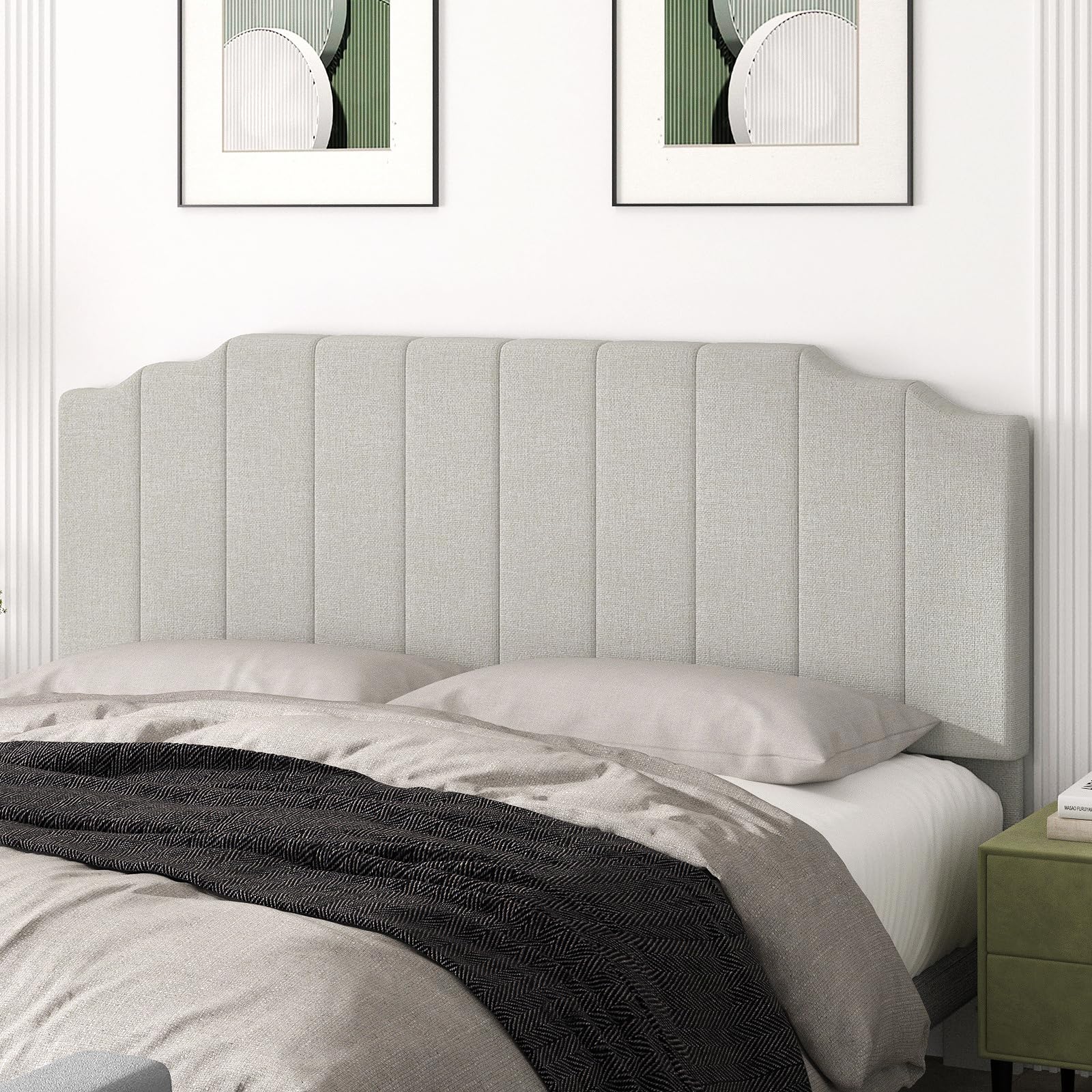 Befurtori King Size Headboard Only, Linen Wall Mounted Headboard King for Adjustable Bed Modern Upholstered Head Board Easy Assembly, Linen Gray