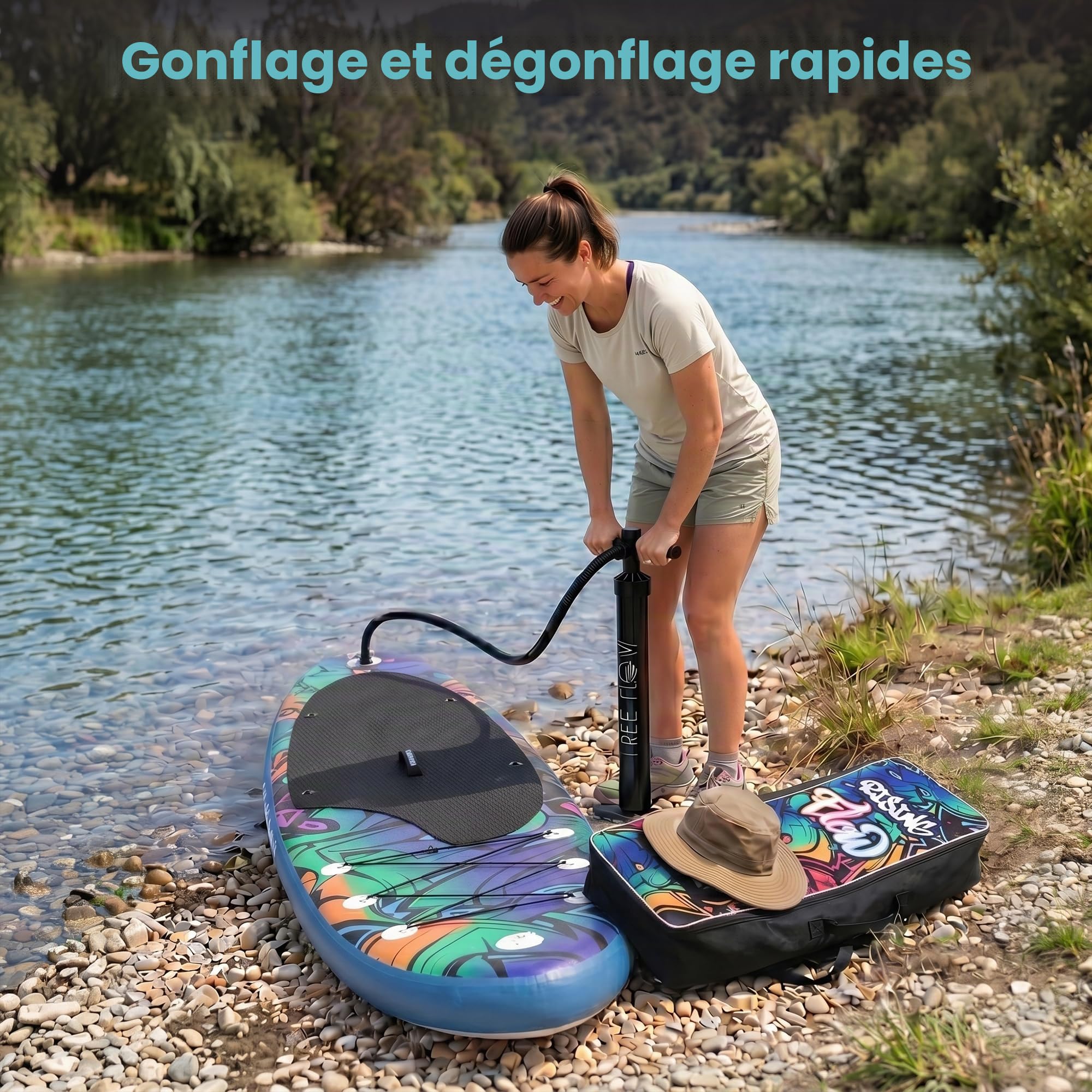 SereneLife Stand Up Paddle Gonflable Adulte 6” – Planche de Paddle avec Accessoires Sup, Sac de Transport, Pont Antidérapant, pour Mer, Lac, Rivière