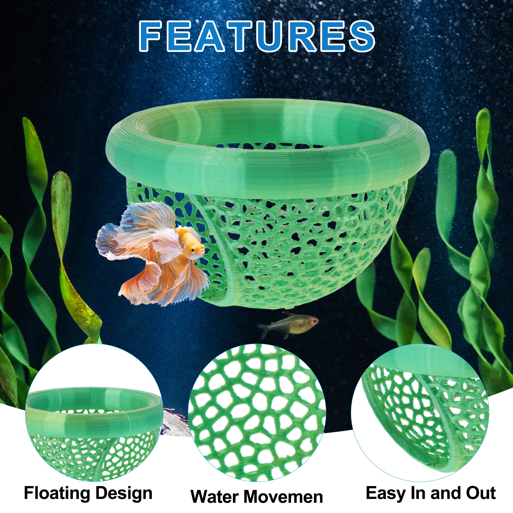 CAPASTEC Betta Hideout Cave, Aquarium Floating Betta Hideout, Multi-Functional Betta Fish Hammock, Green - Image 2